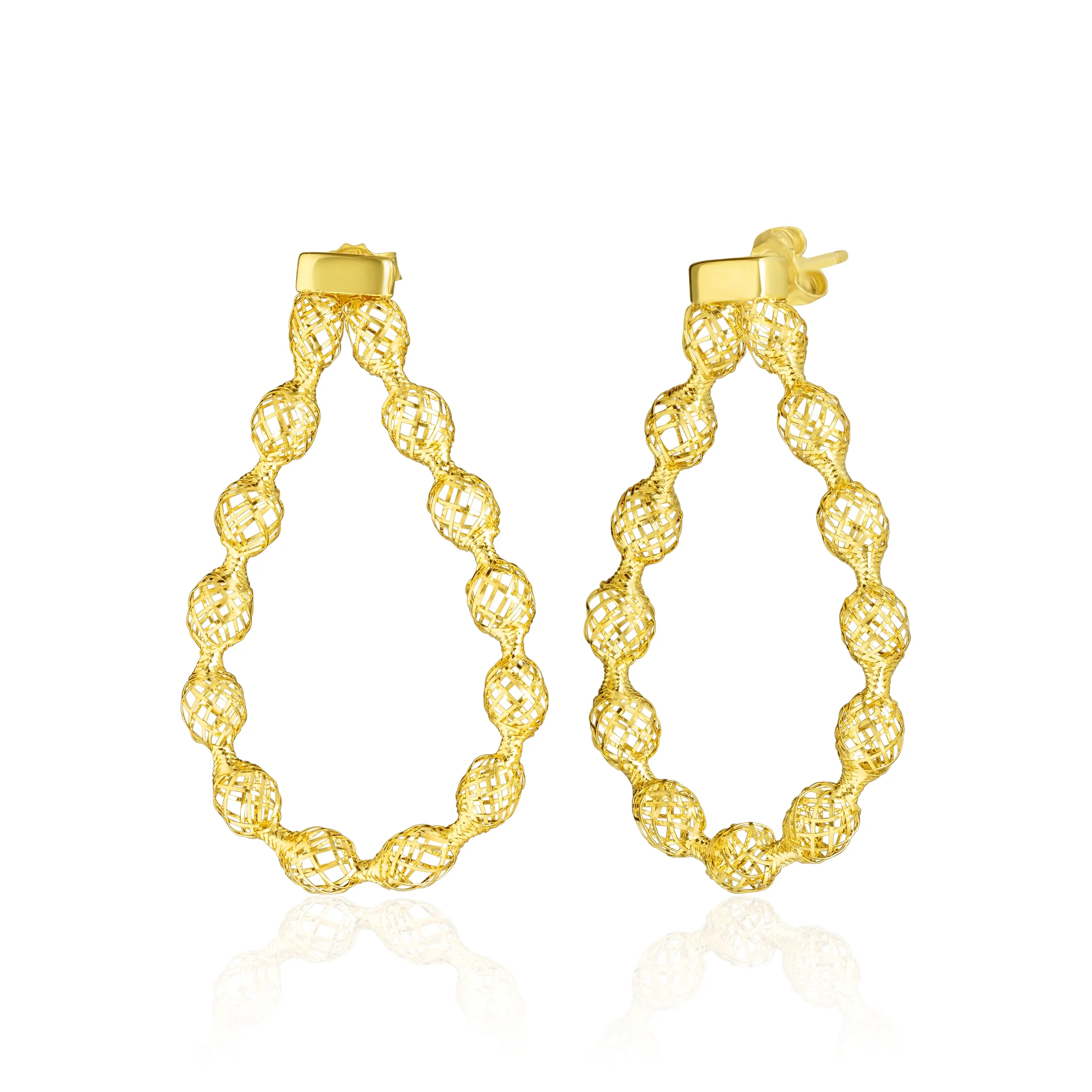 18K Pure Gold Oval Stud Earring Set