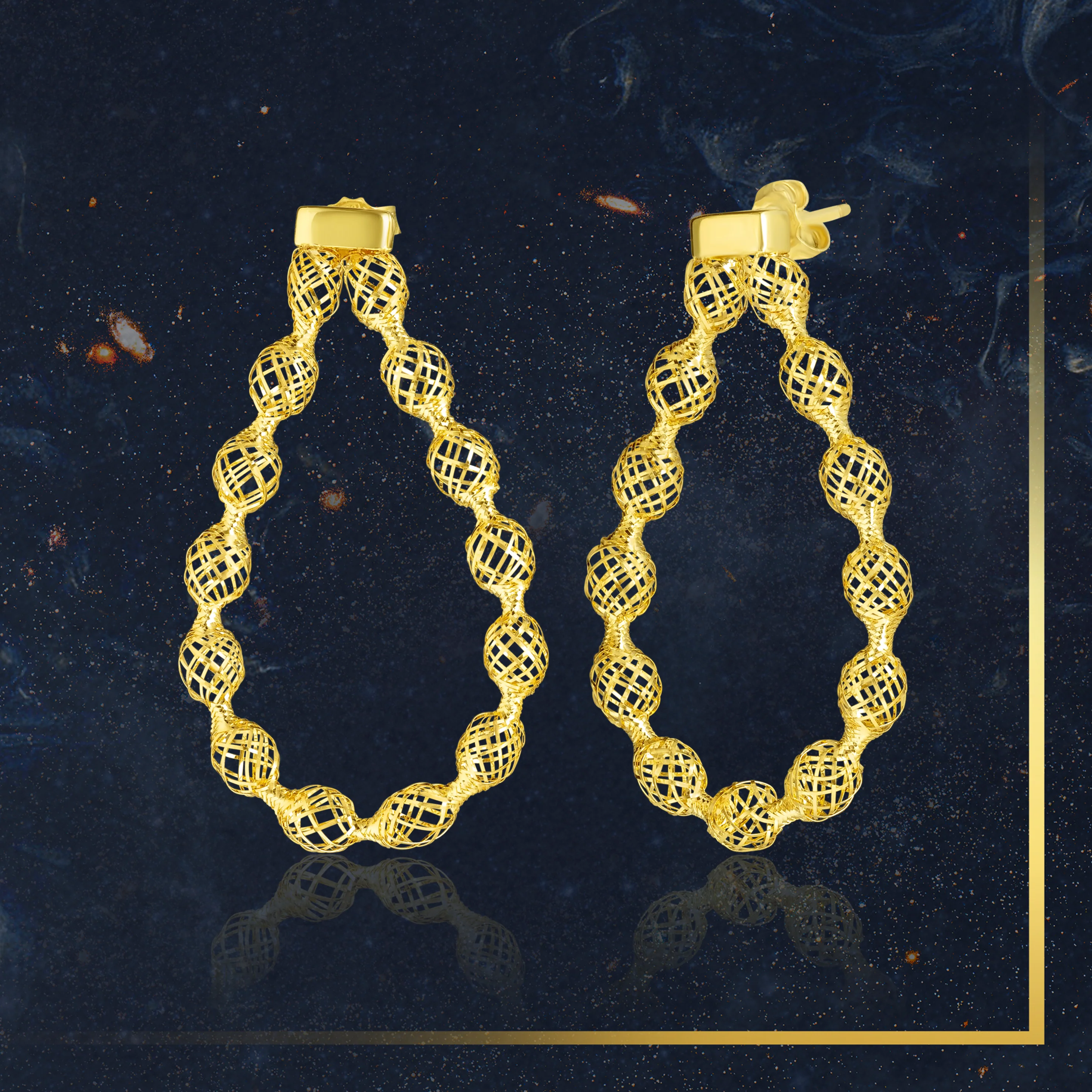 18K Pure Gold Oval Stud Earring Set - Image 2