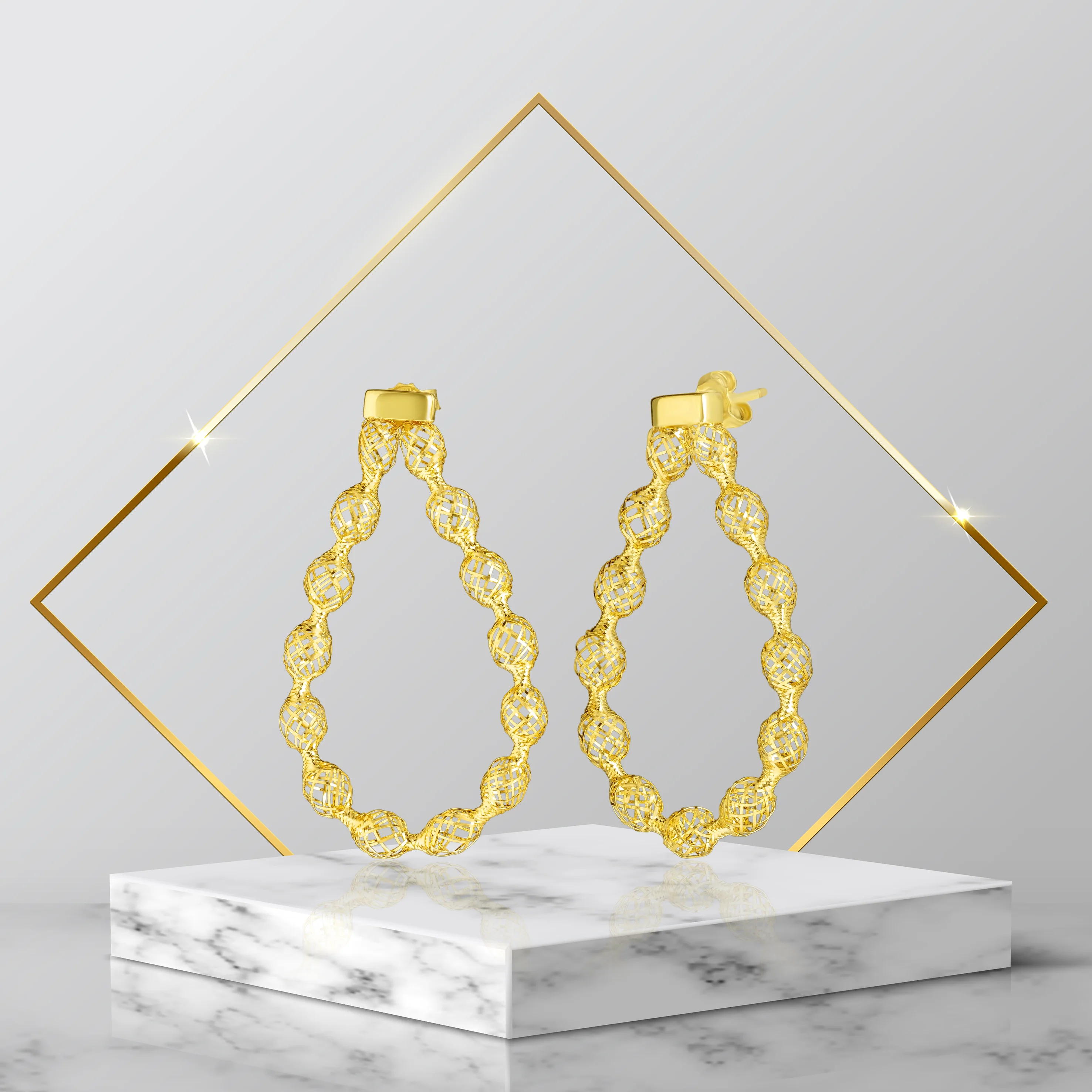 18K Pure Gold Oval Stud Earring Set - Image 3
