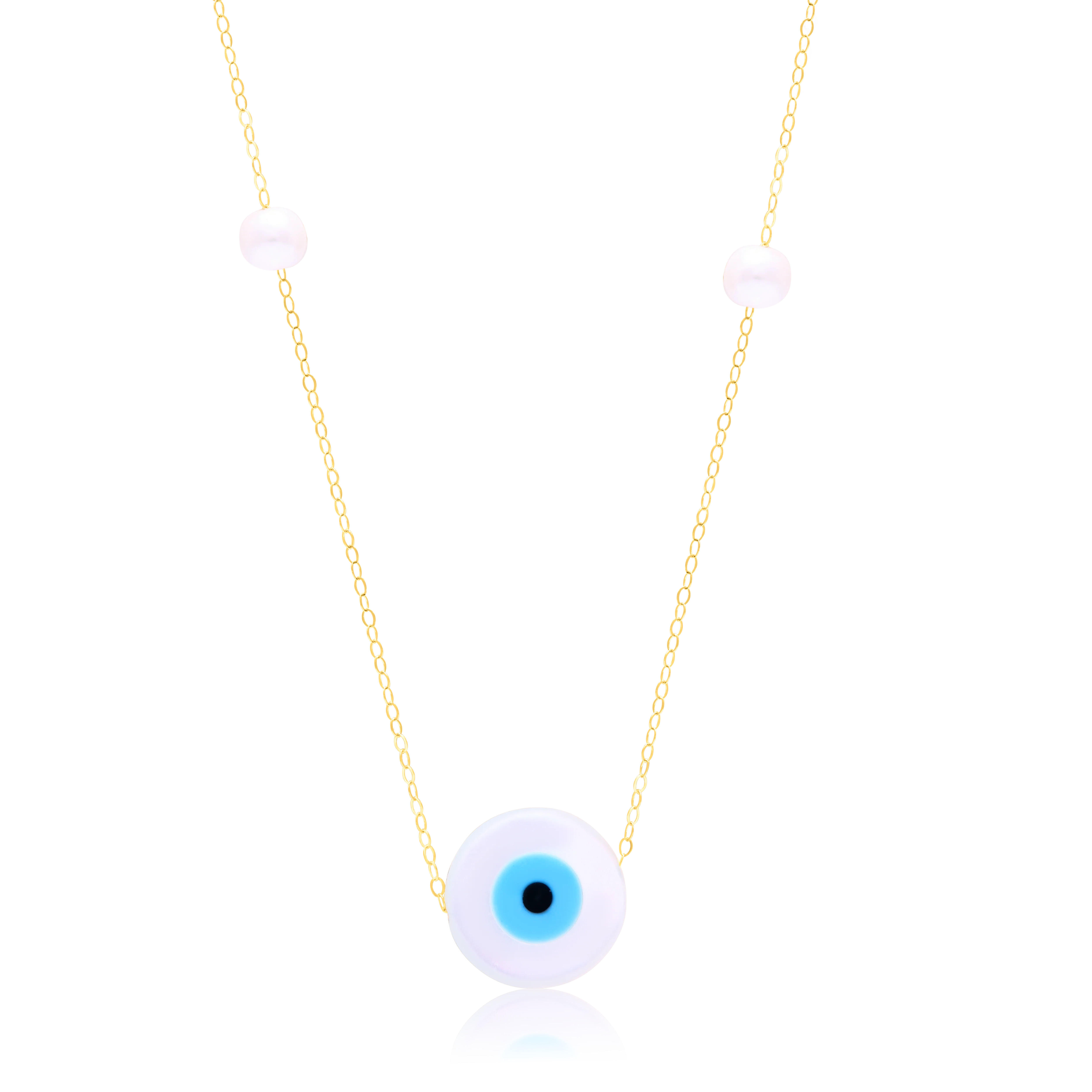 18K Pure Gold Round Evil Eye Seed Necklace