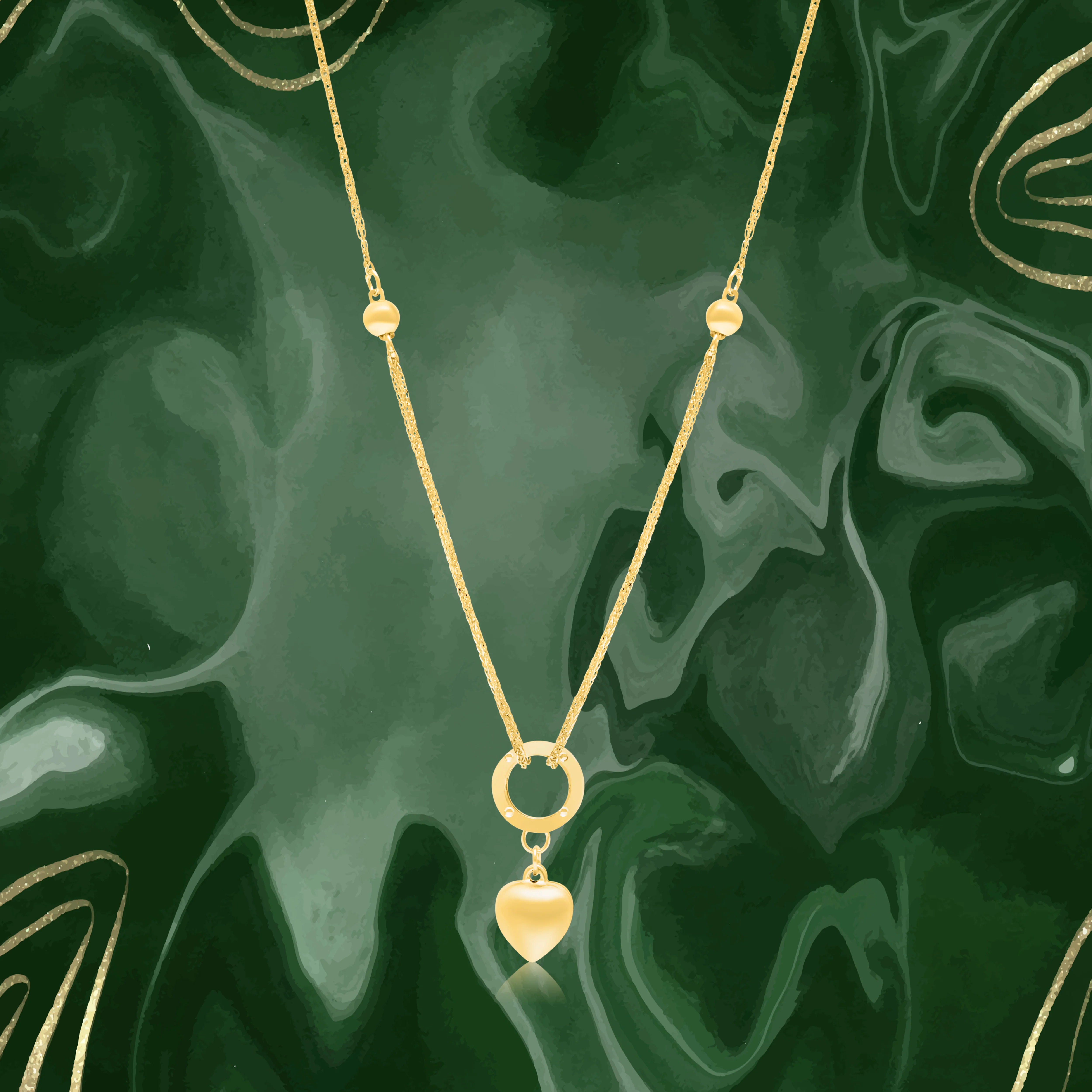 18K Pure Gold Round Heart Seed Necklace - Image 2