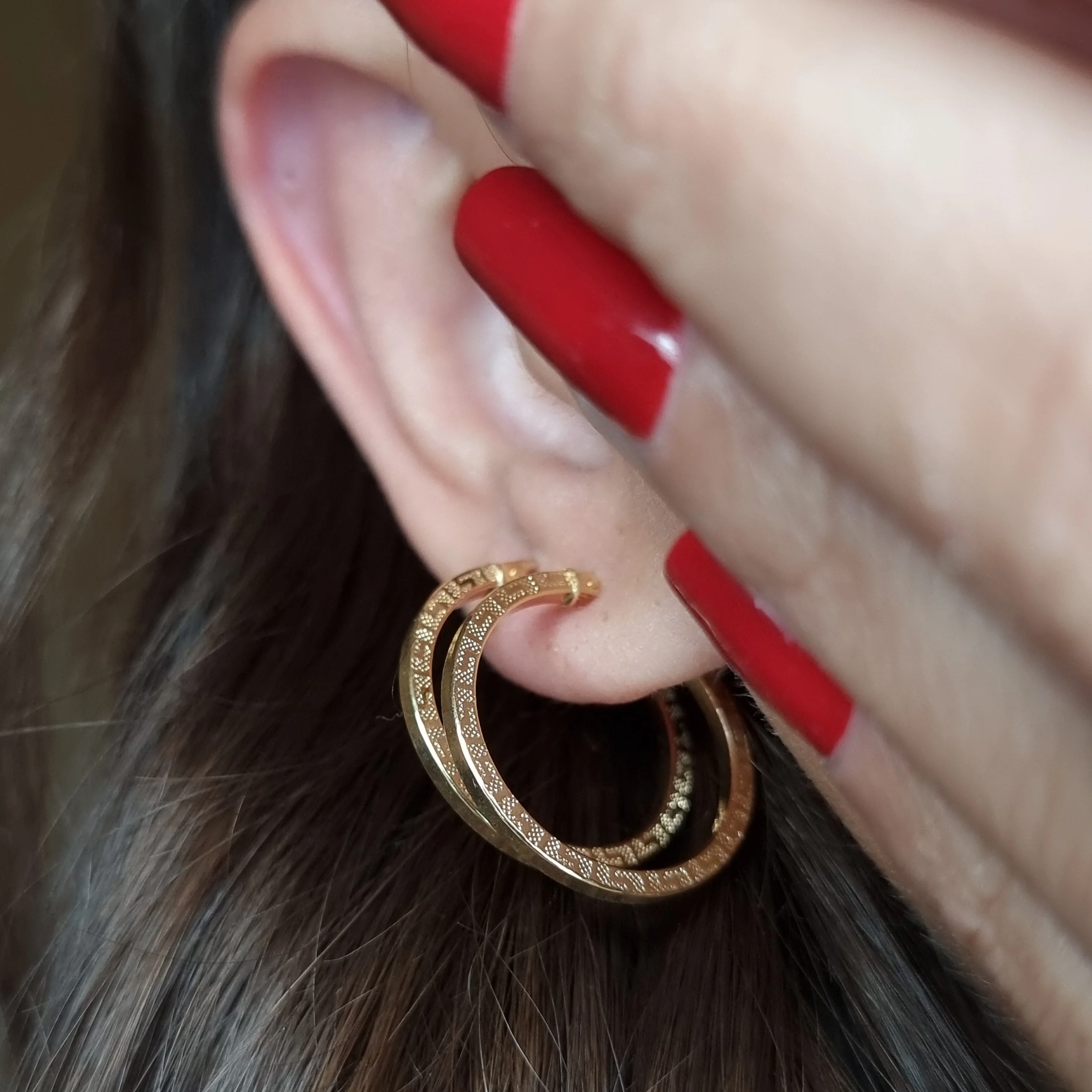 18K Pure Gold Round Hoop Earring Set - Image 2