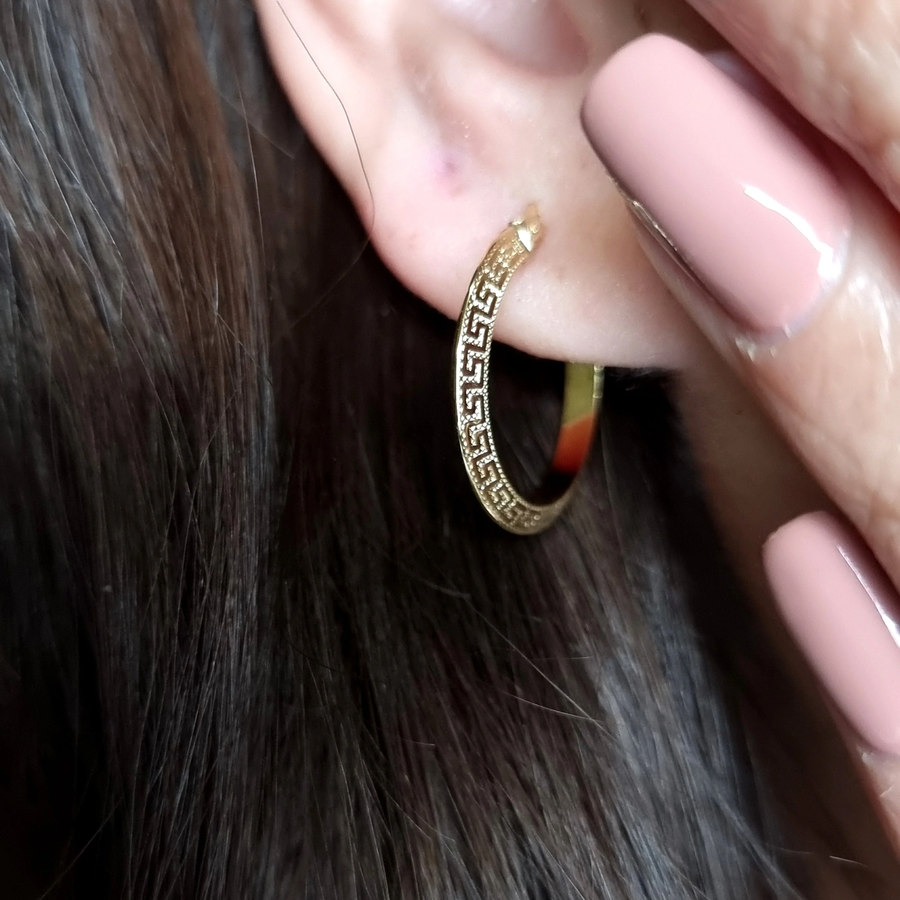 18K Pure Gold Round Hoop Earring Set - Image 3