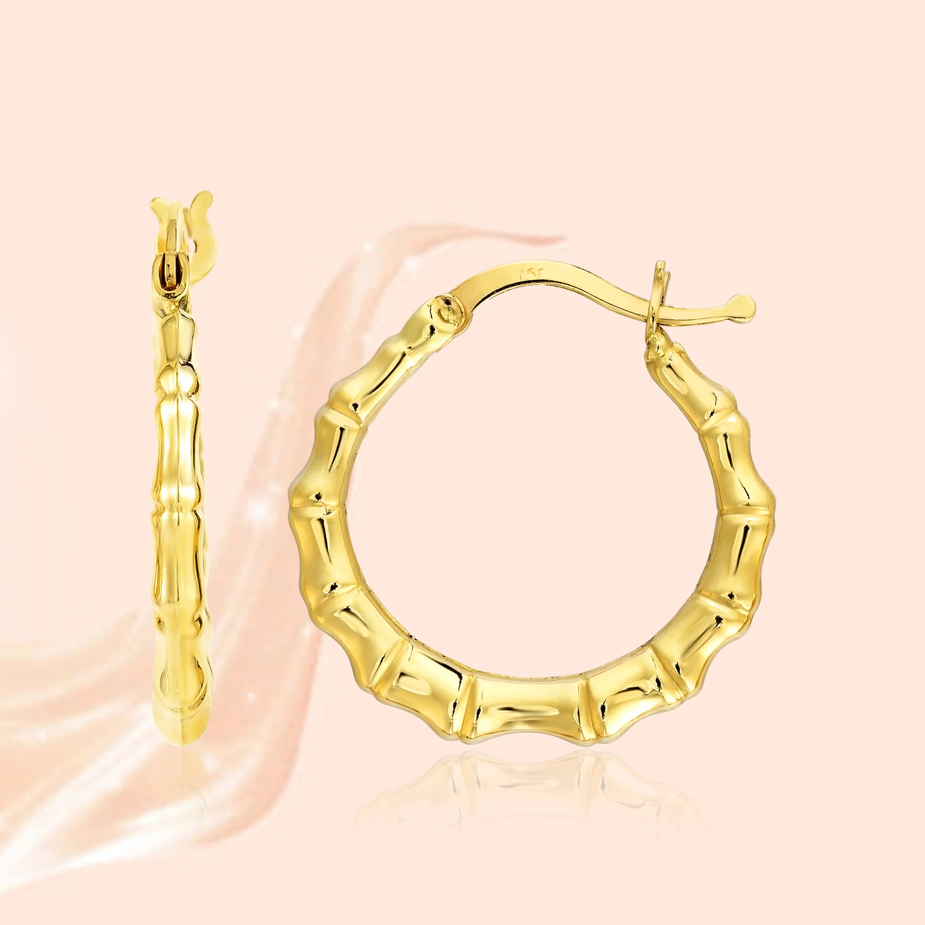 18K Pure Gold Round Loop Earring Set - Image 5