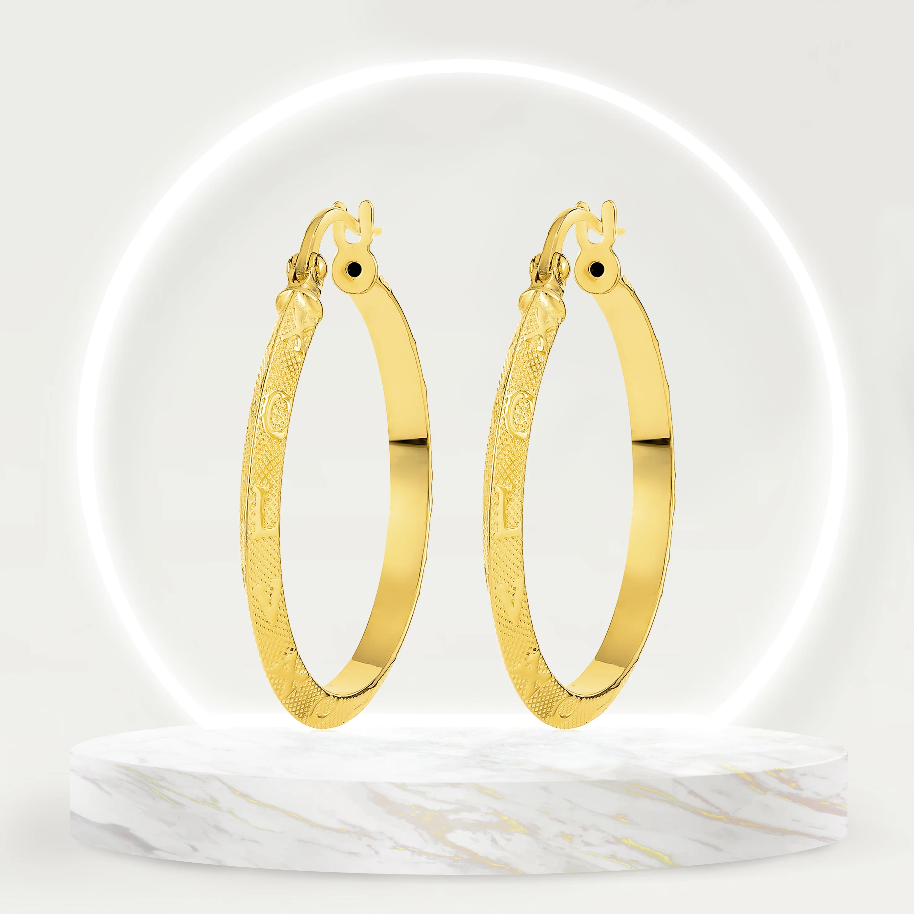 18K Pure Gold Round Loop Earring Set - Image 5
