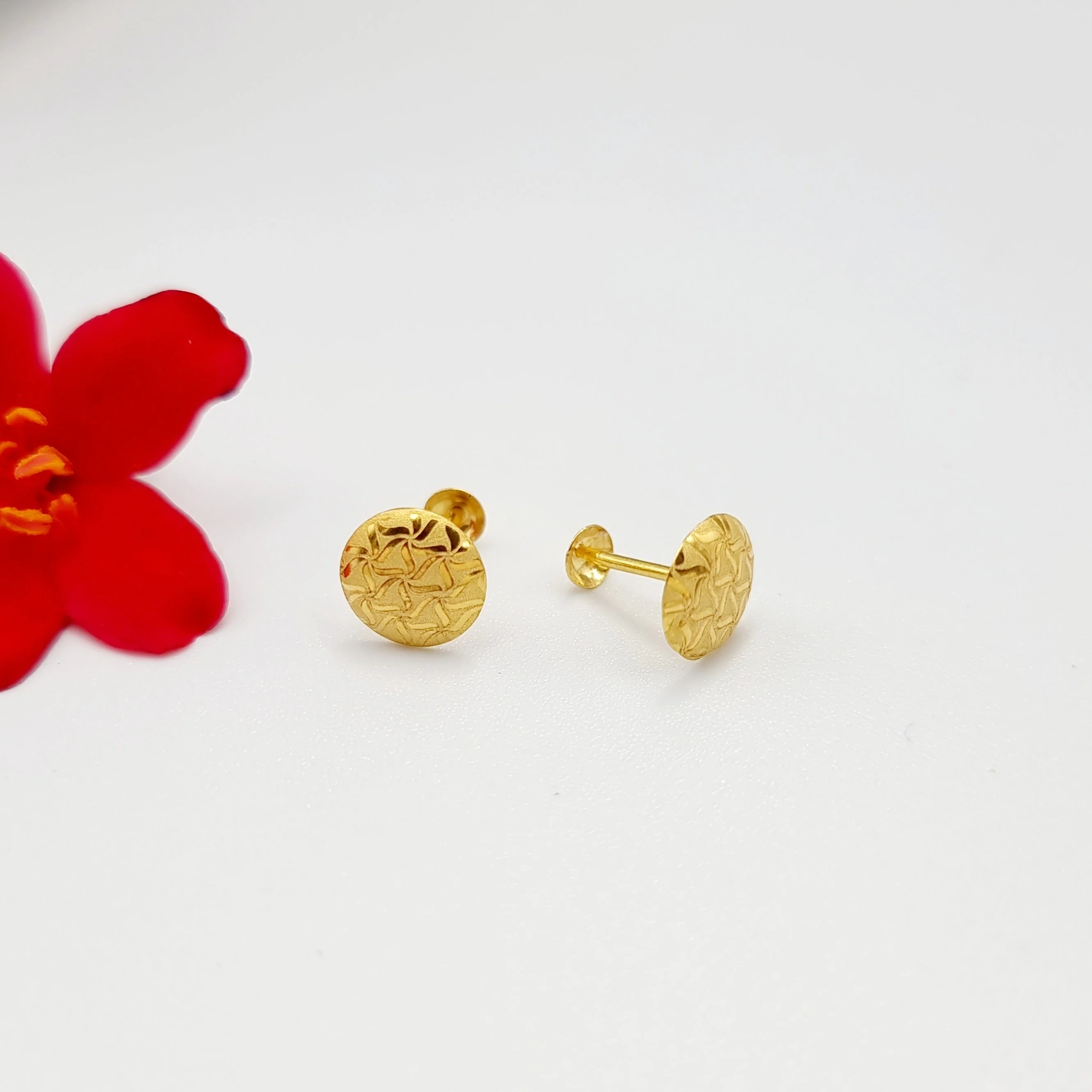 18K Pure Gold Round Stud Earring Set - Image 2
