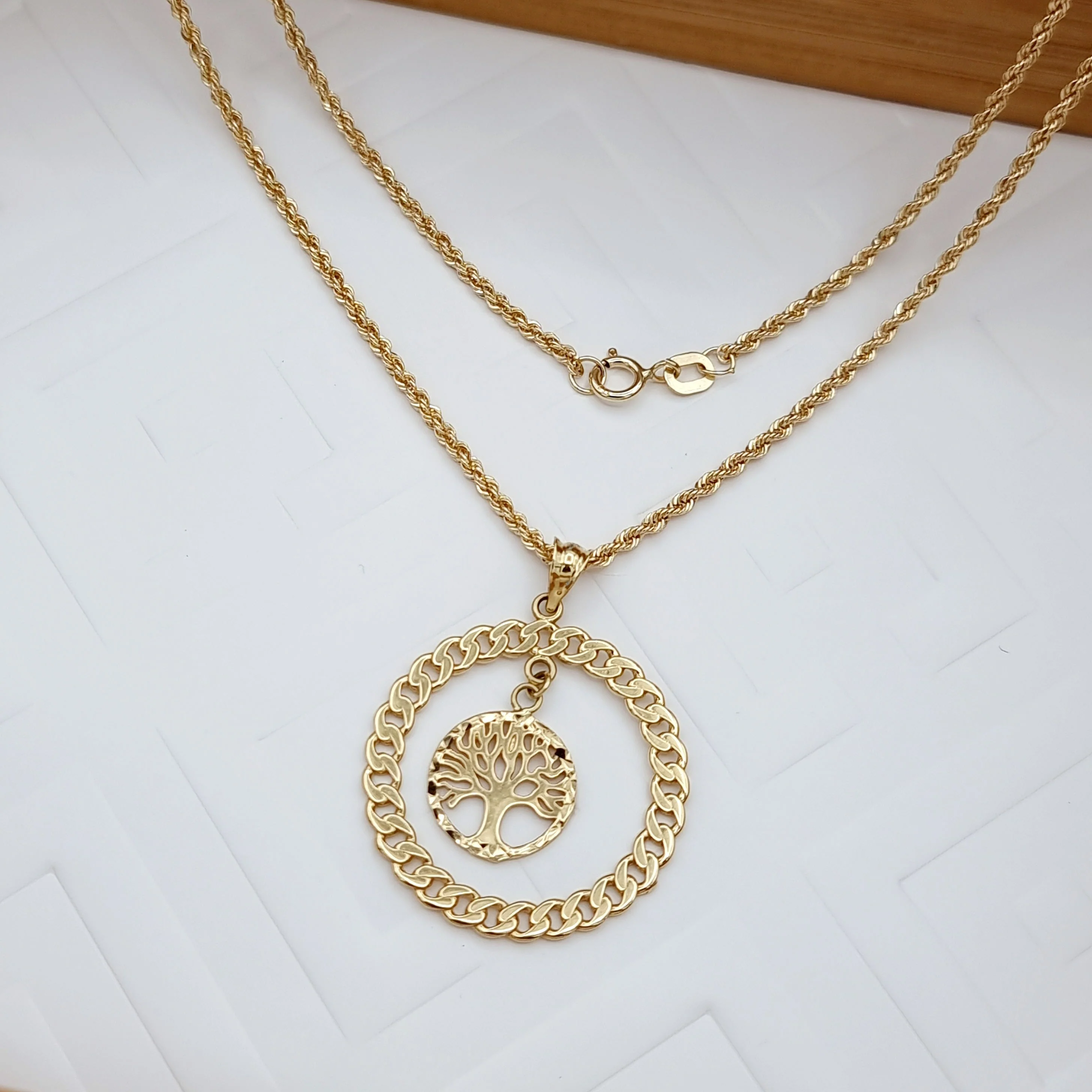 18K Pure Gold Round Tree Necklace - Image 2