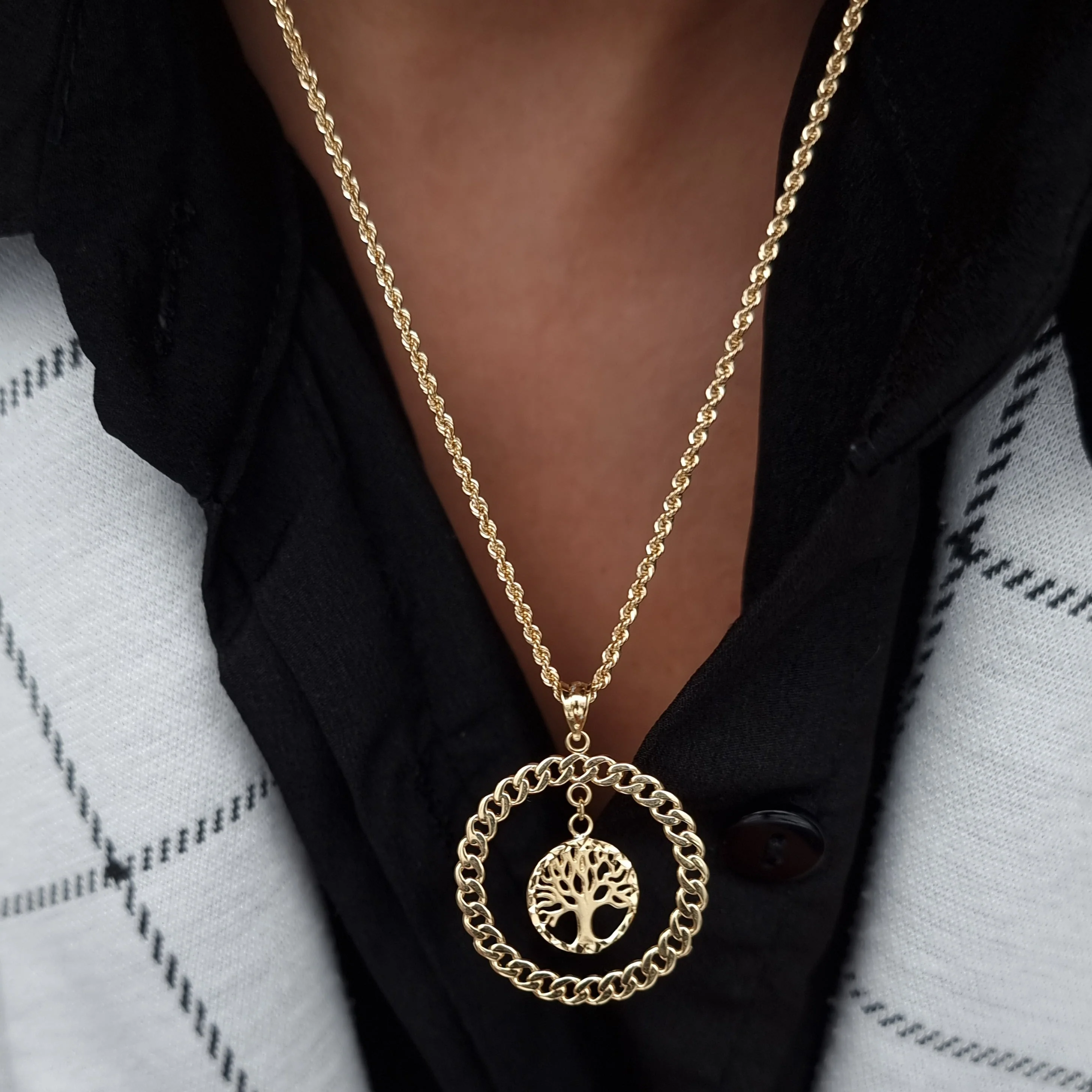 18K Pure Gold Round Tree Necklace - Image 4