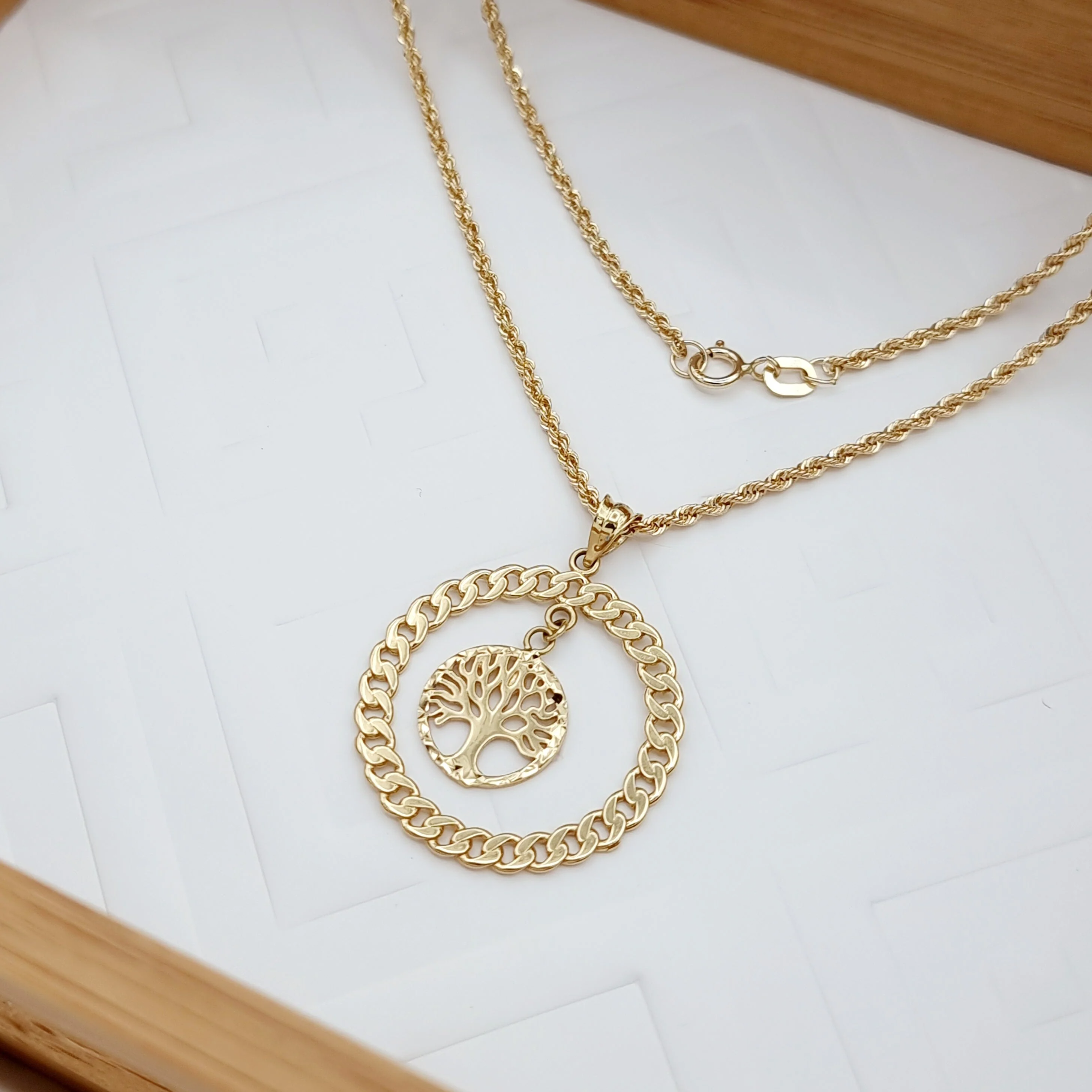 18K Pure Gold Round Tree Necklace - Image 6