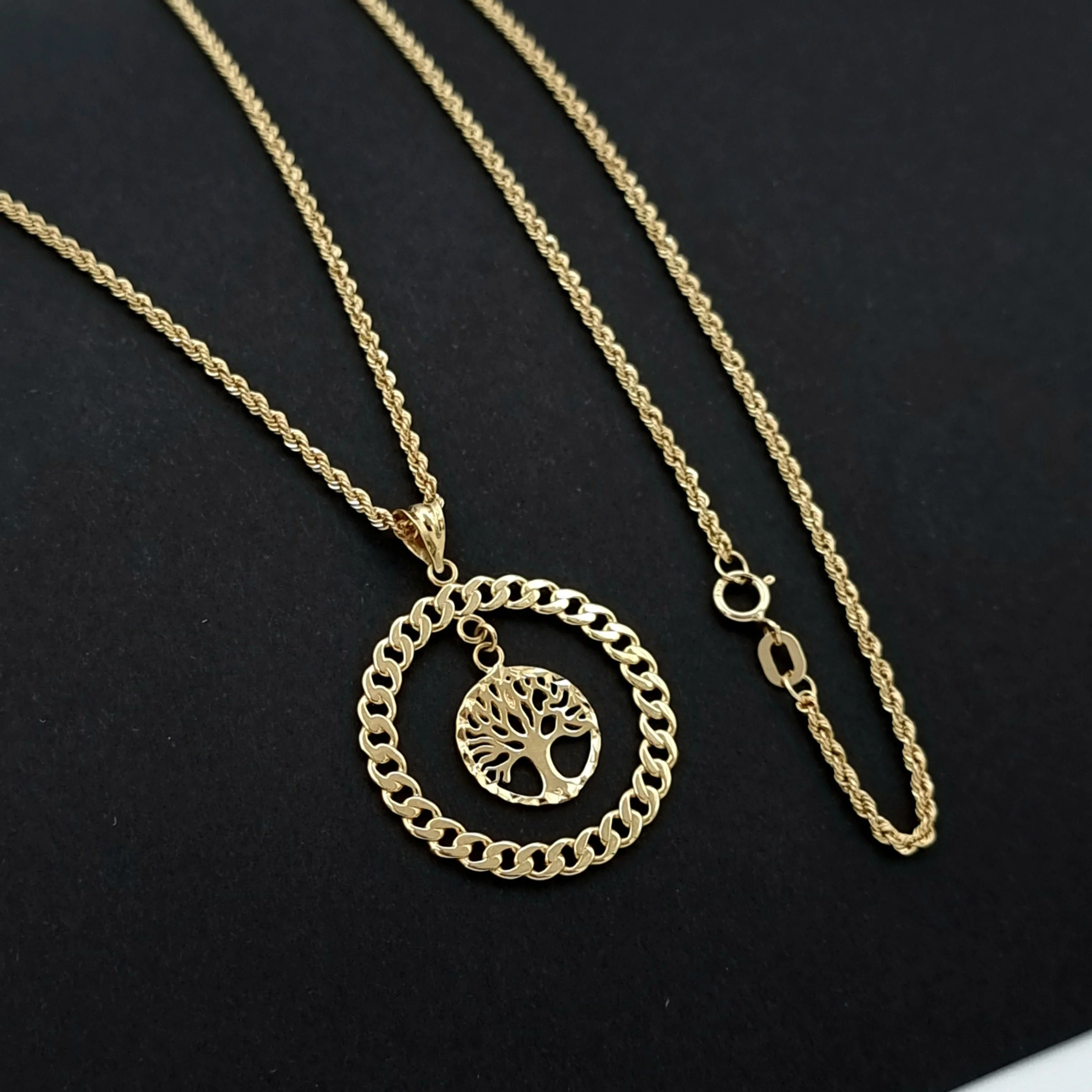 18K Pure Gold Round Tree Necklace - Image 8