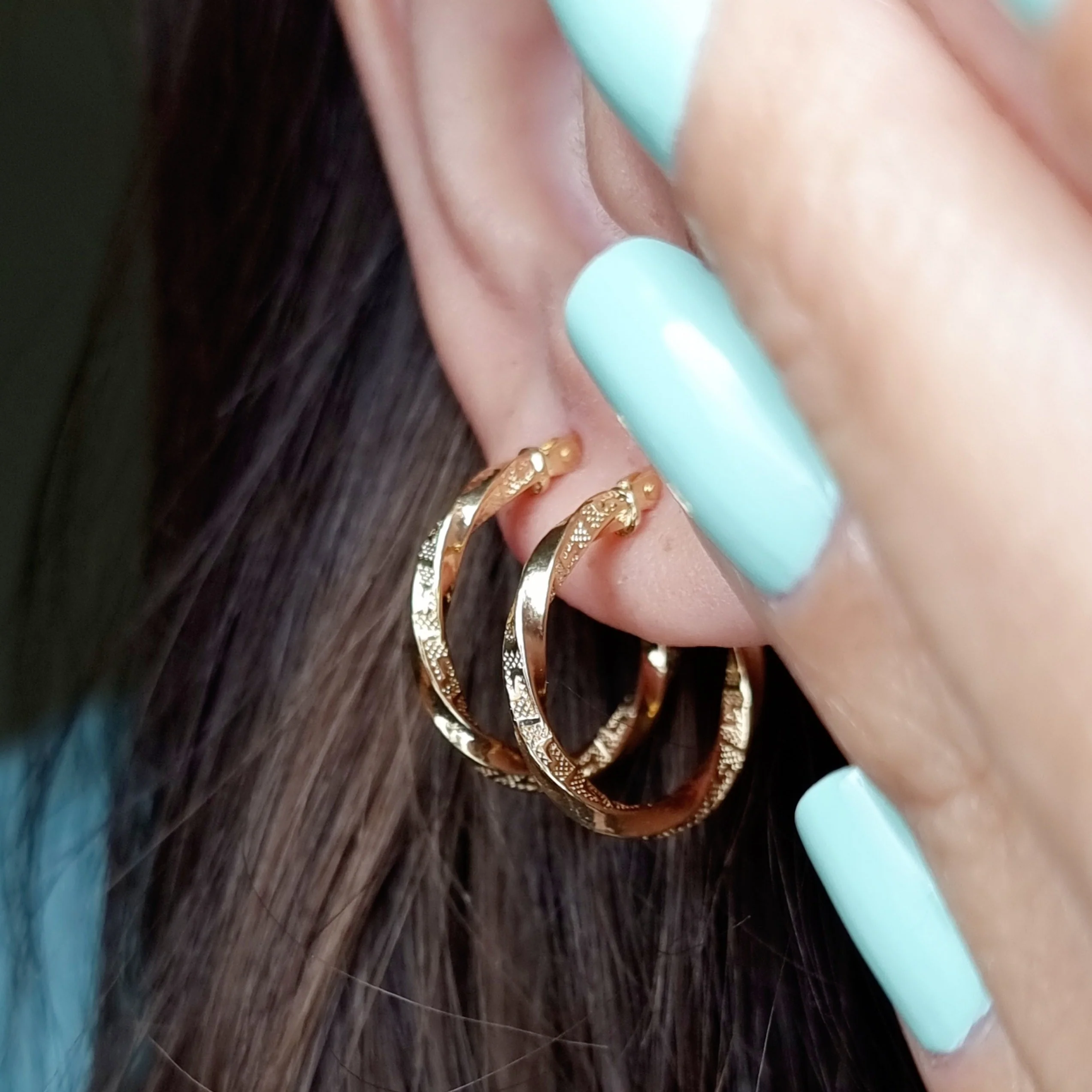 18K Pure Gold Round Twisted Earring Set