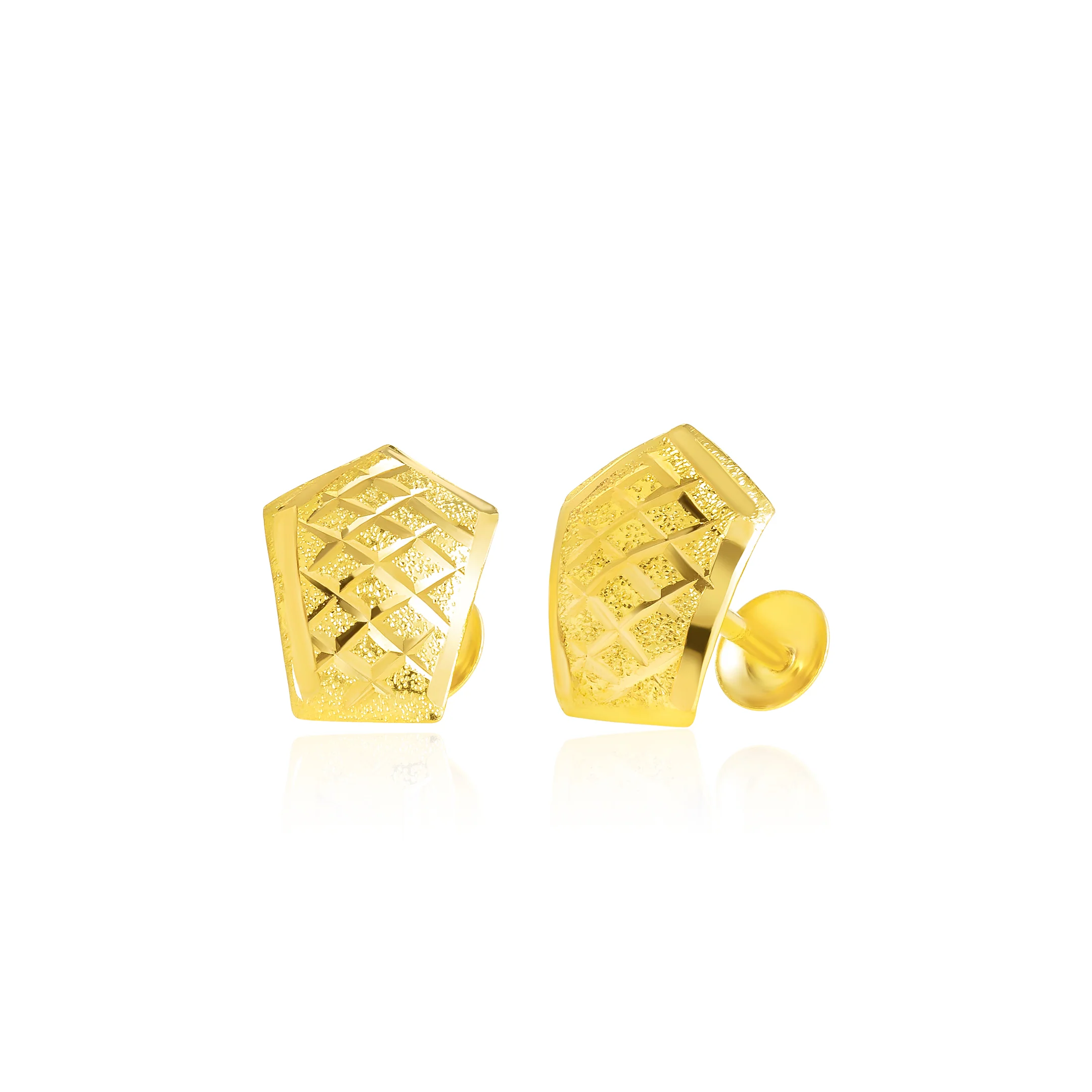 18K Pure Gold Shield Shape Screw Earring Set - Image 2
