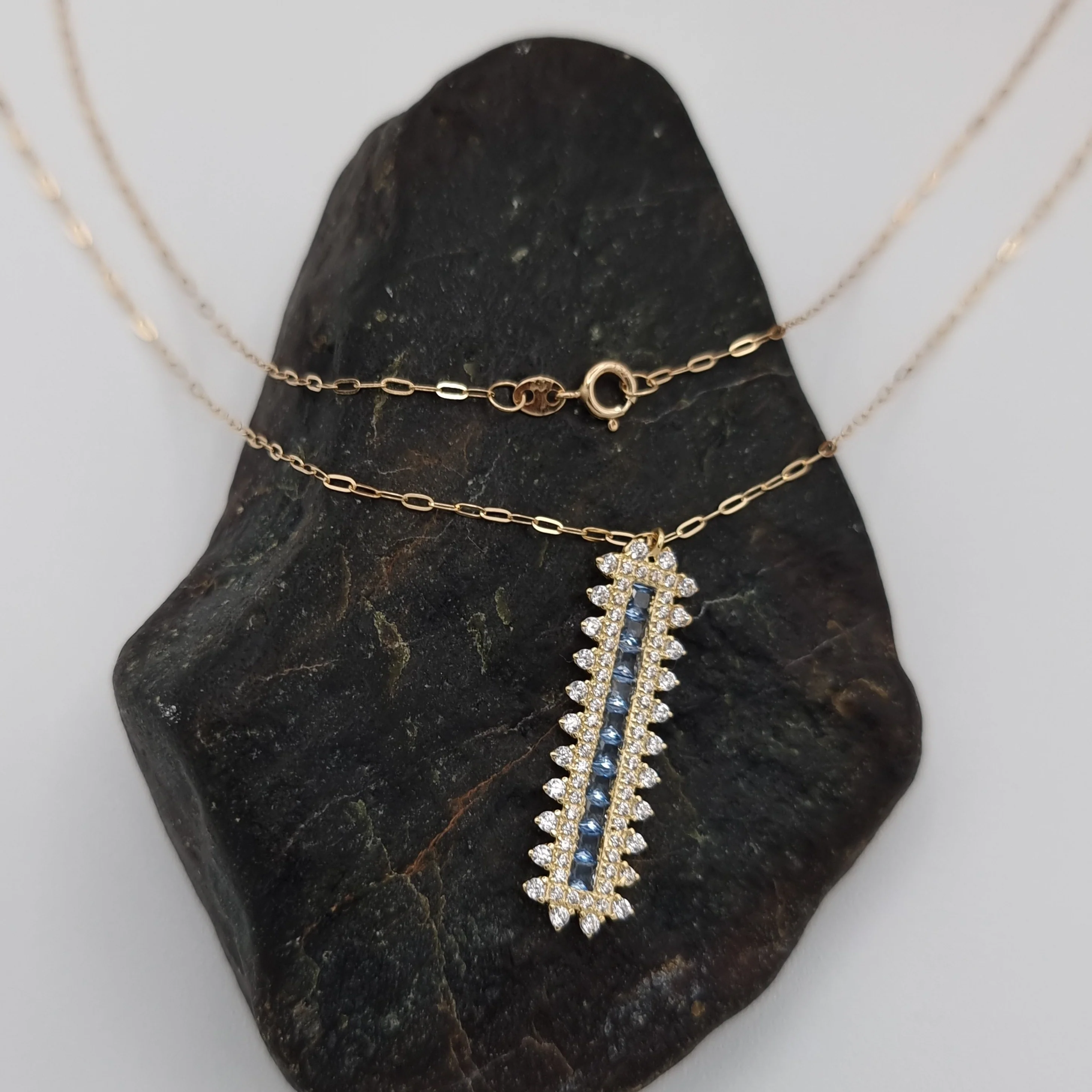 18K Pure Gold Sky Blue Stone Necklace - Image 2