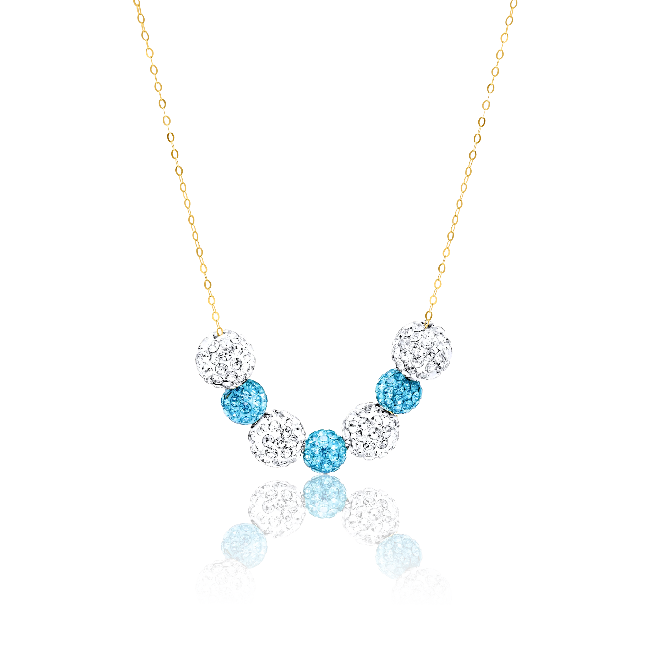 18K Pure Gold Skyblue Seed Swarski Necklace Talagold