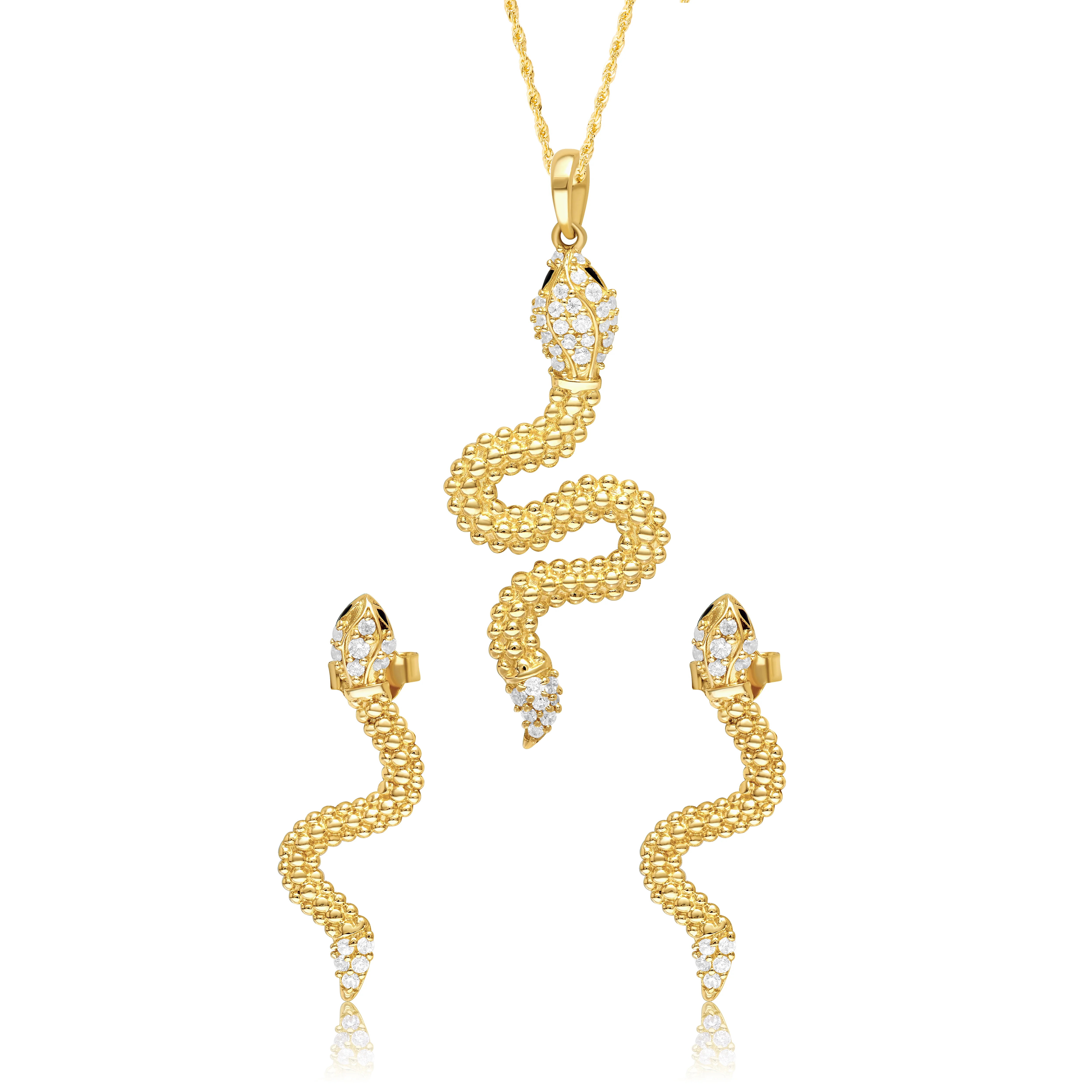 18K Pure Gold Snake Stone Jewelry Set Talagold