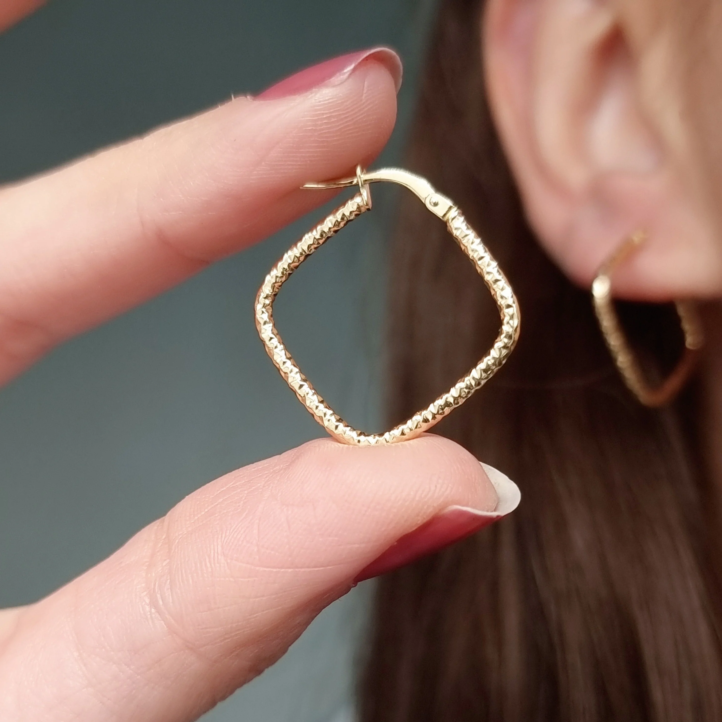 18K Pure Gold Square Earring Set