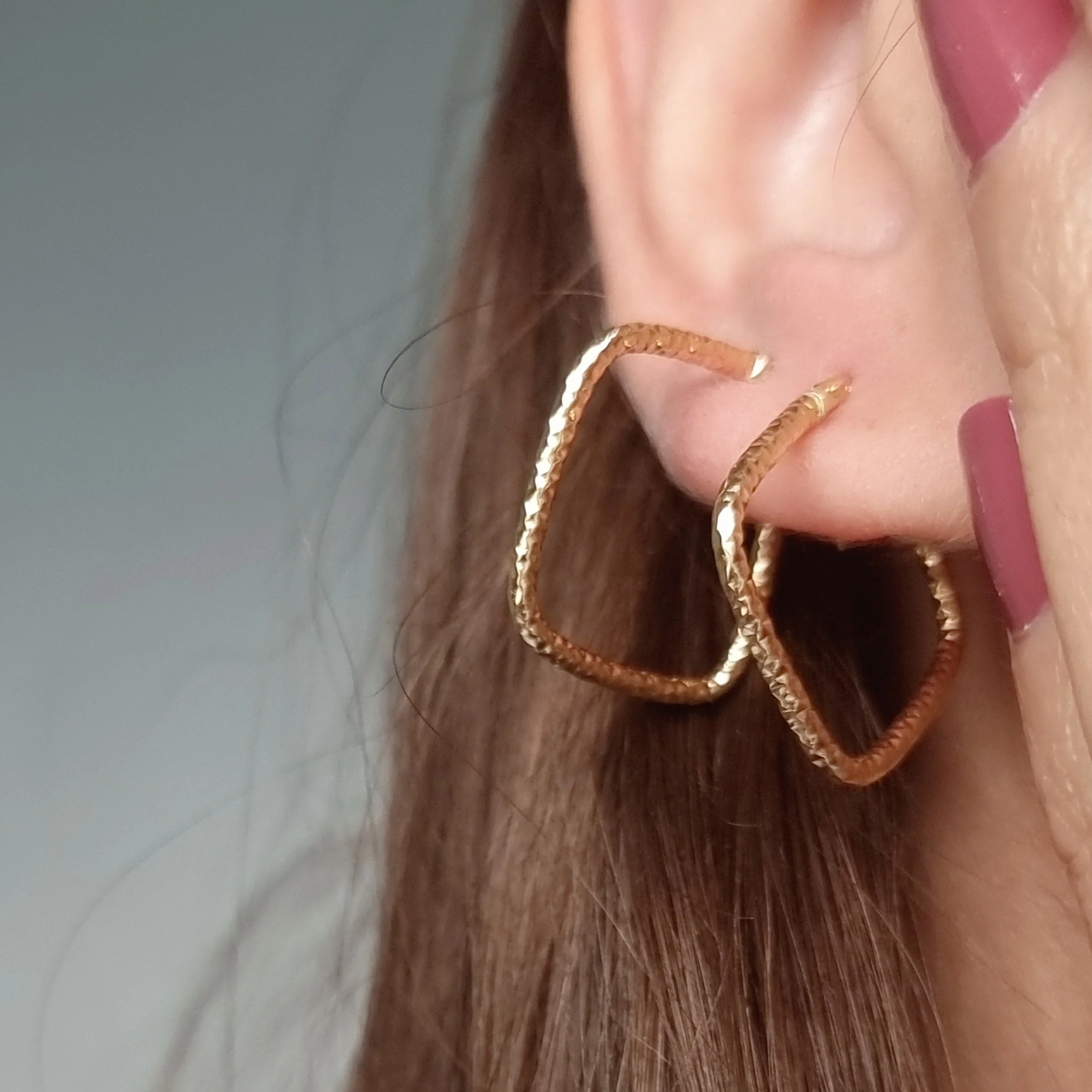 18K Pure Gold Square Earring Set - Image 3