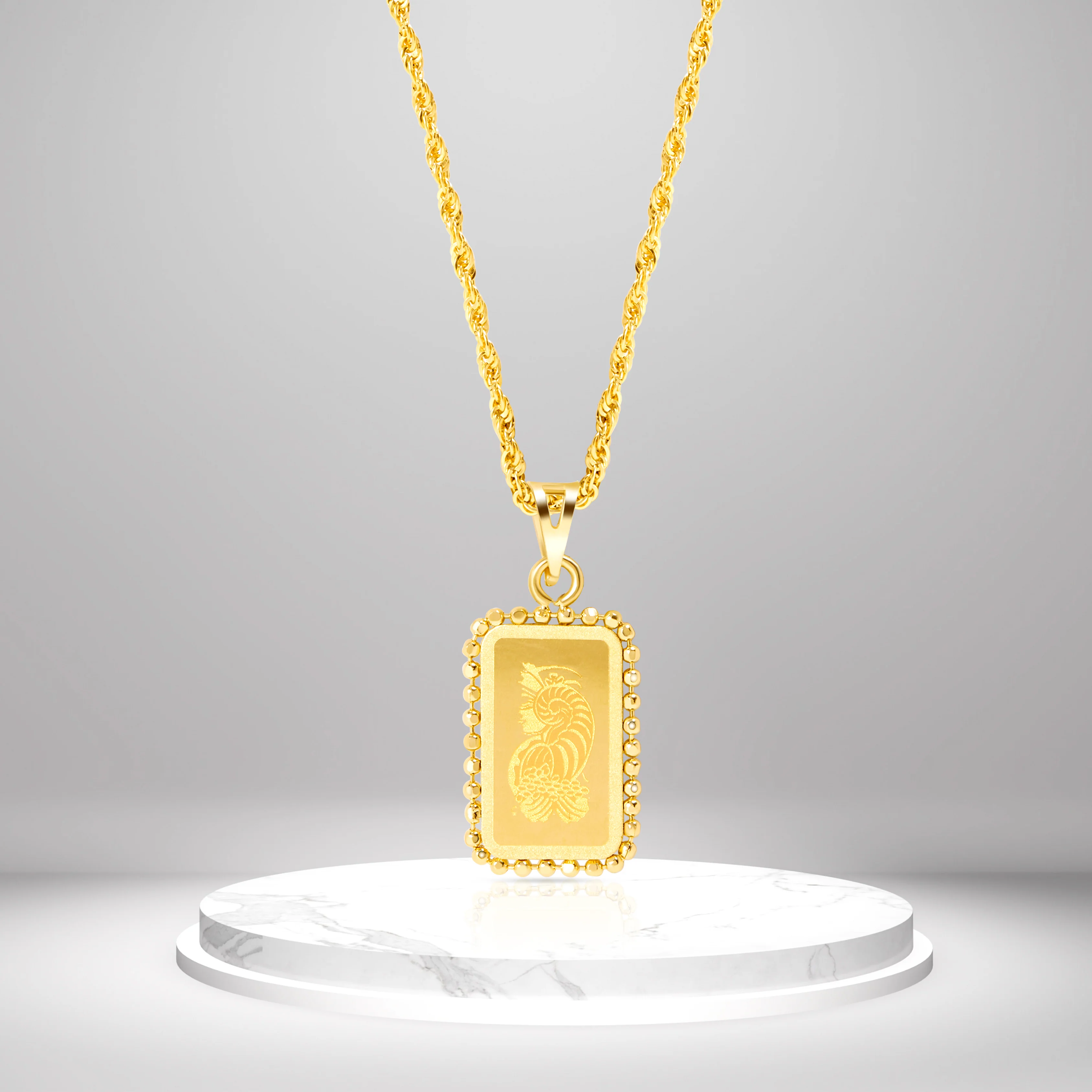 18K Pure Gold Square Frame Necklace Talagold - Image 2