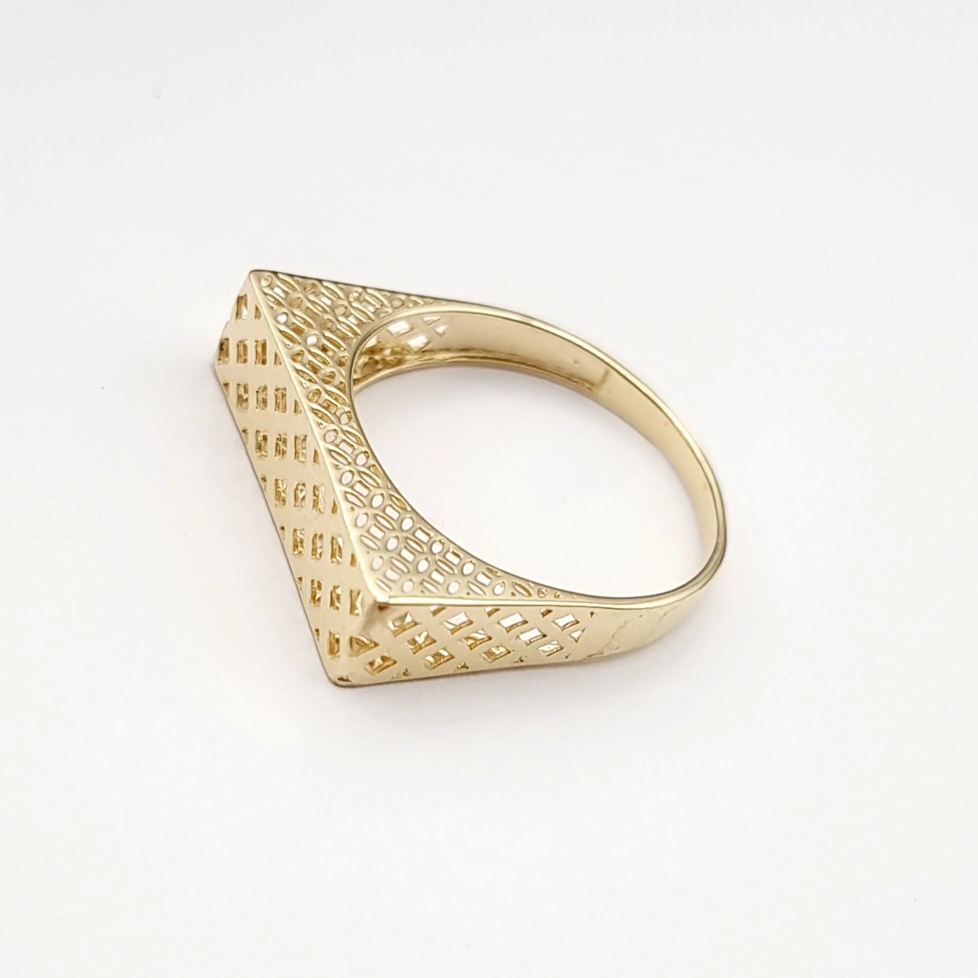 18K Pure Gold Square Net Ring - Image 2