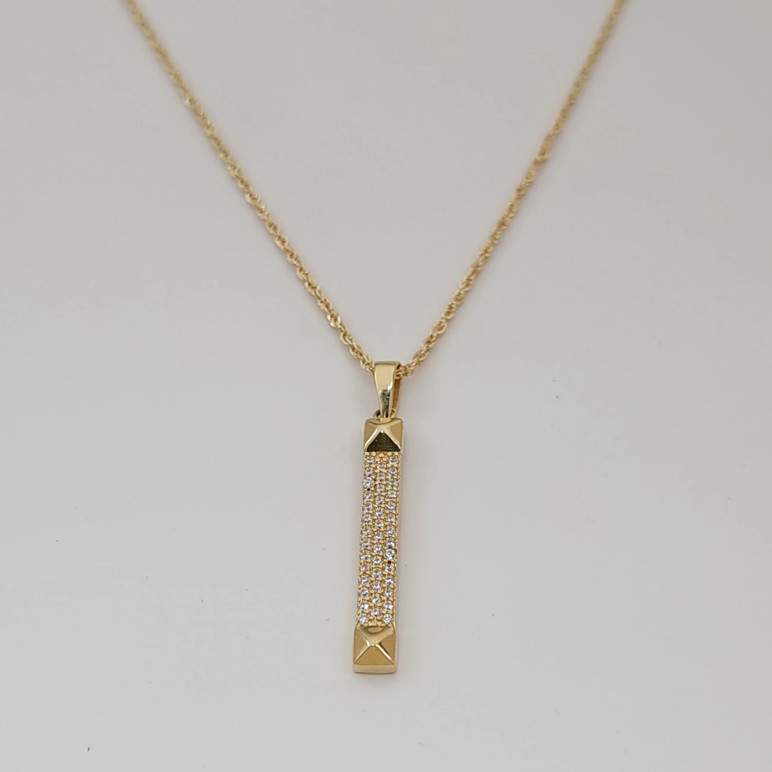18K Pure Gold Stone Bar Necklace - Image 4