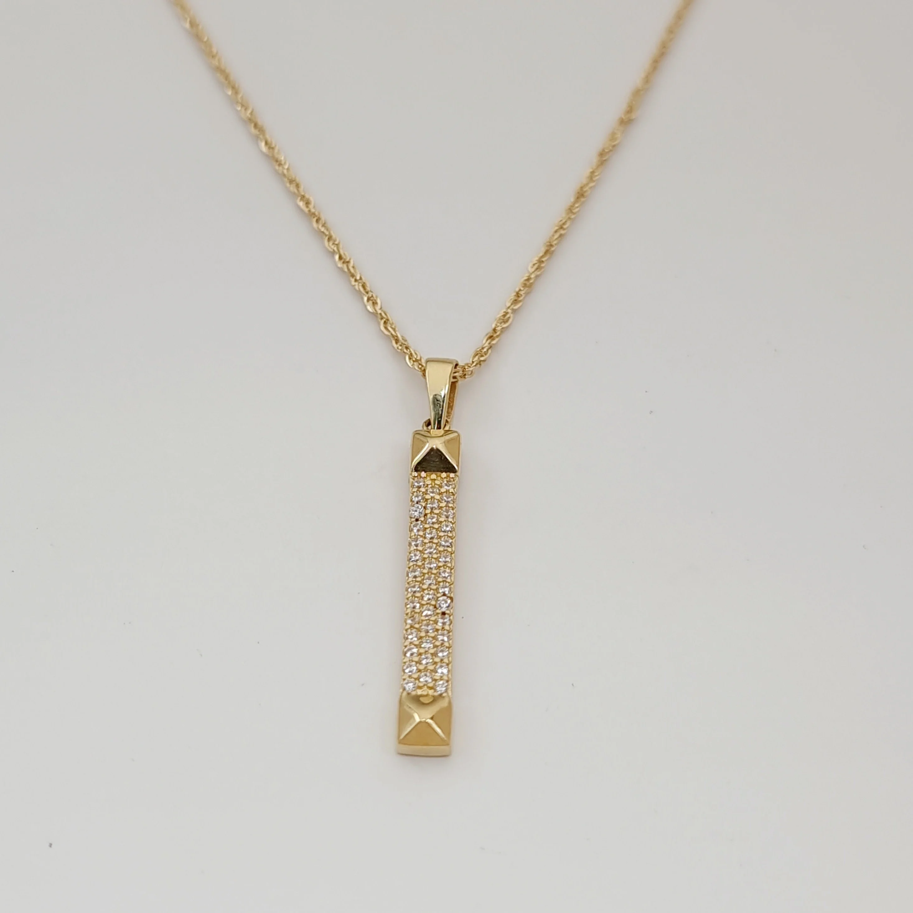 18K Pure Gold Stone Bar Necklace - Image 6