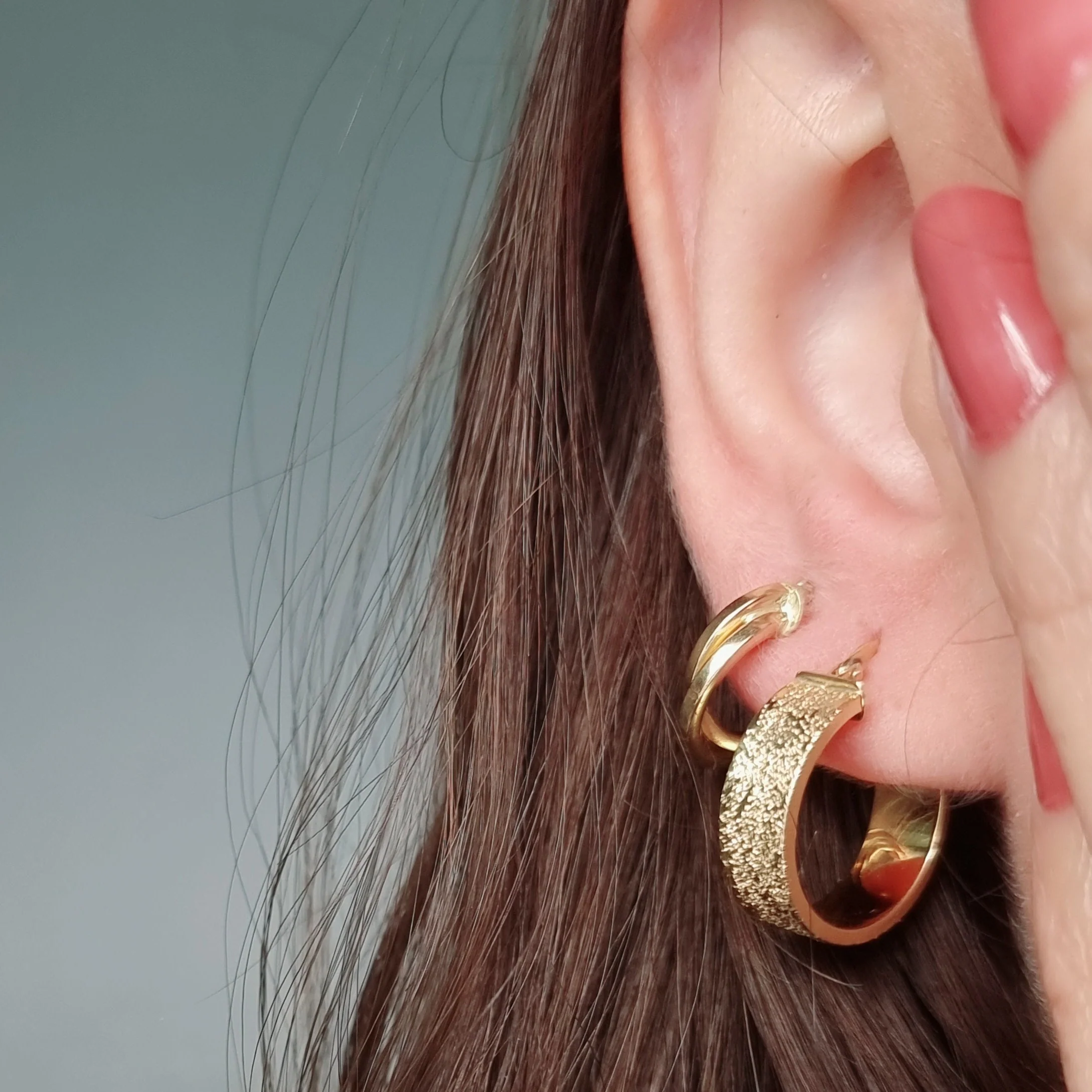 18K Pure Gold Thick Round Earring Set - Image 2