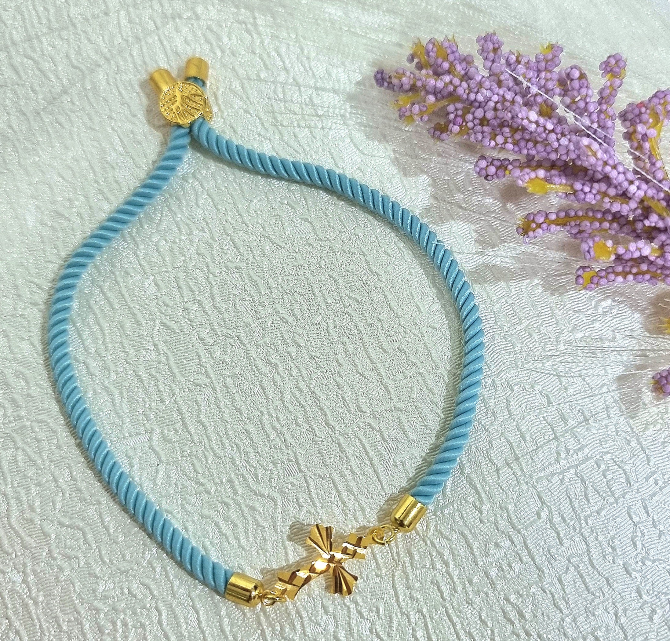 18K Pure Gold Thread Cross Bracelet - Image 2