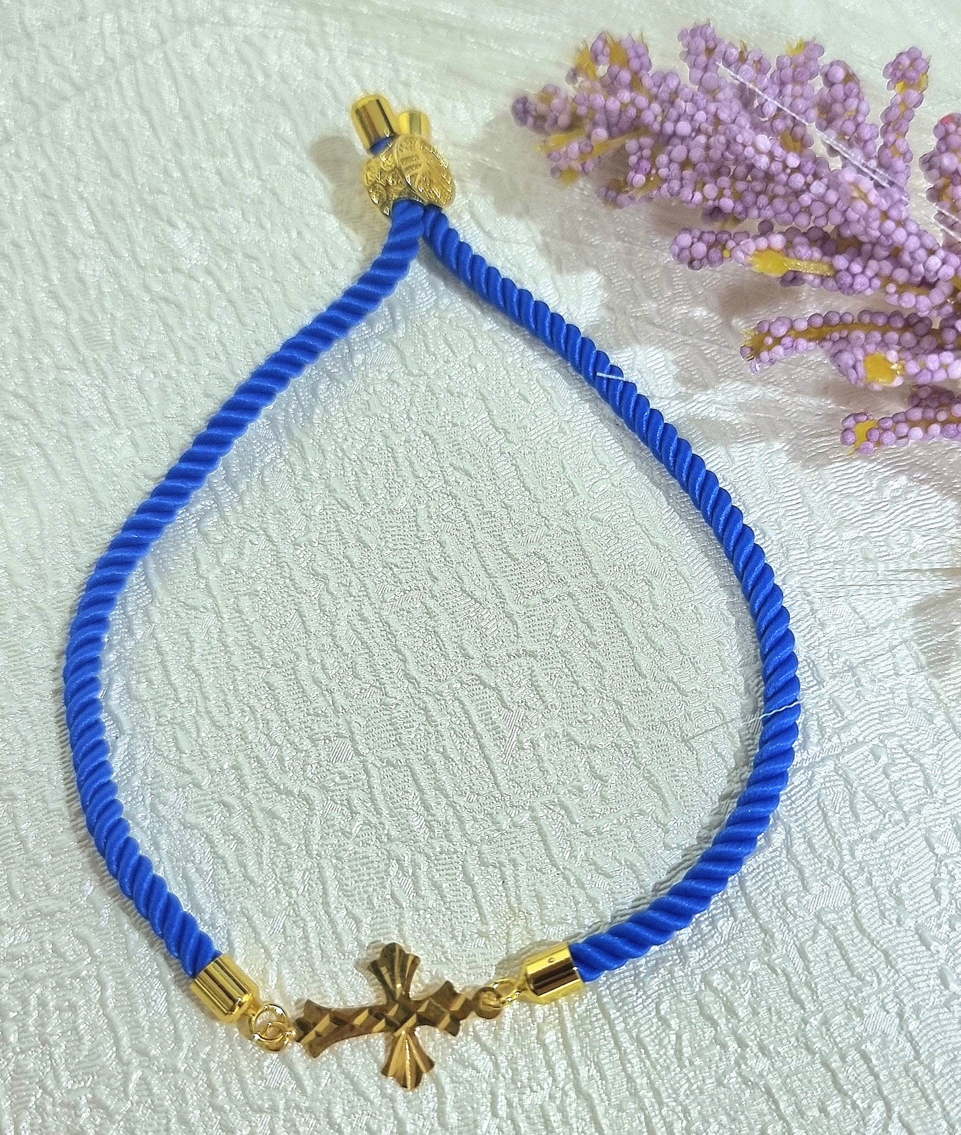 18K Pure Gold Thread Cross Bracelet - Image 4