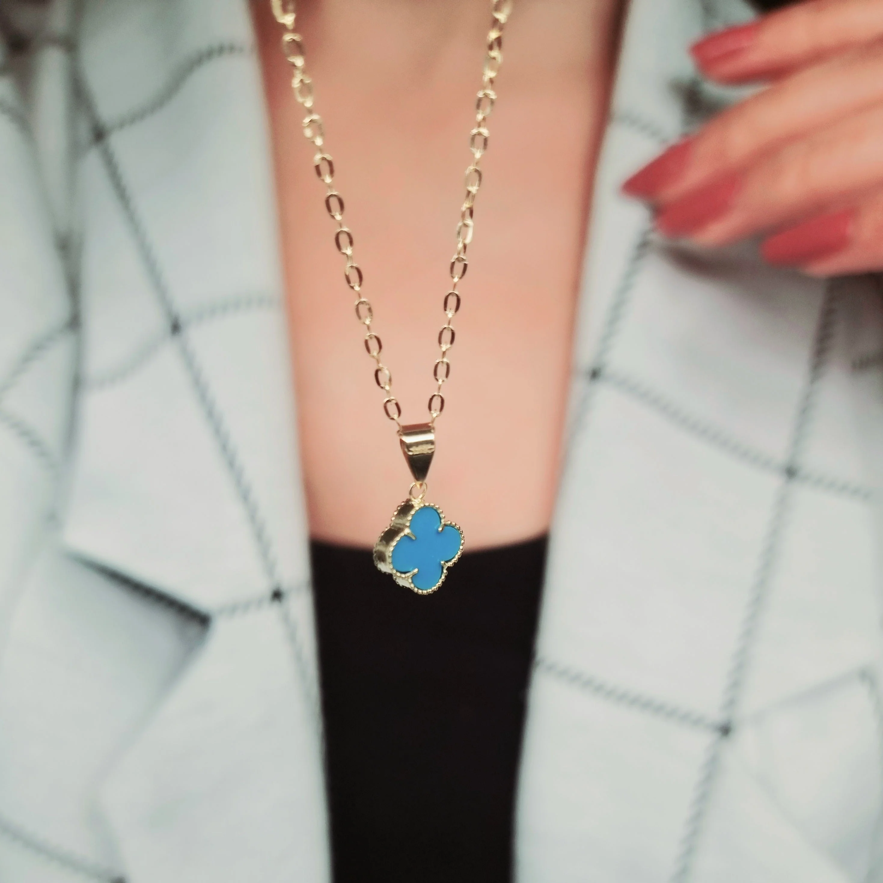18K Pure Gold V.C Sky Blue Necklace - Image 2