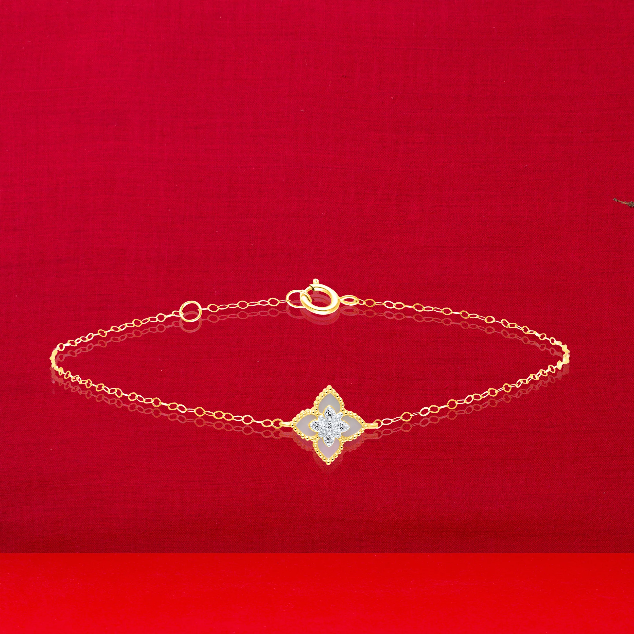18K Pure Gold White Flower Jewelry Set - Image 3