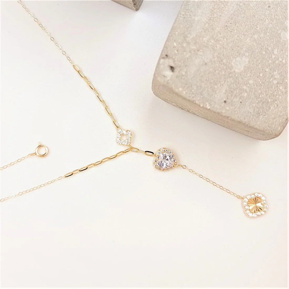 18K Pure Gold White Heart Stone Casual Necklace - Image 2