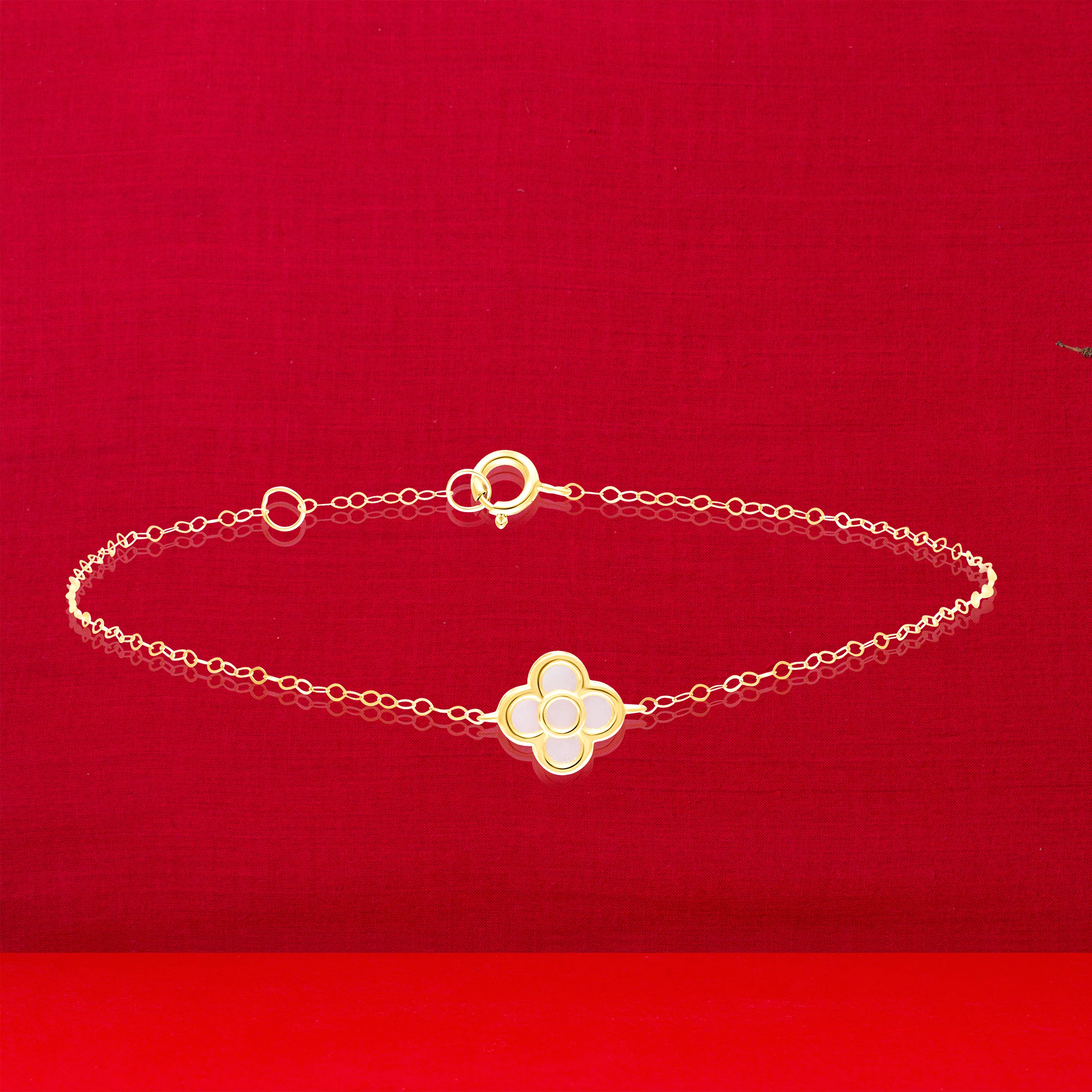18K Pure Gold White Pink Flower Jewelry Set - Image 3