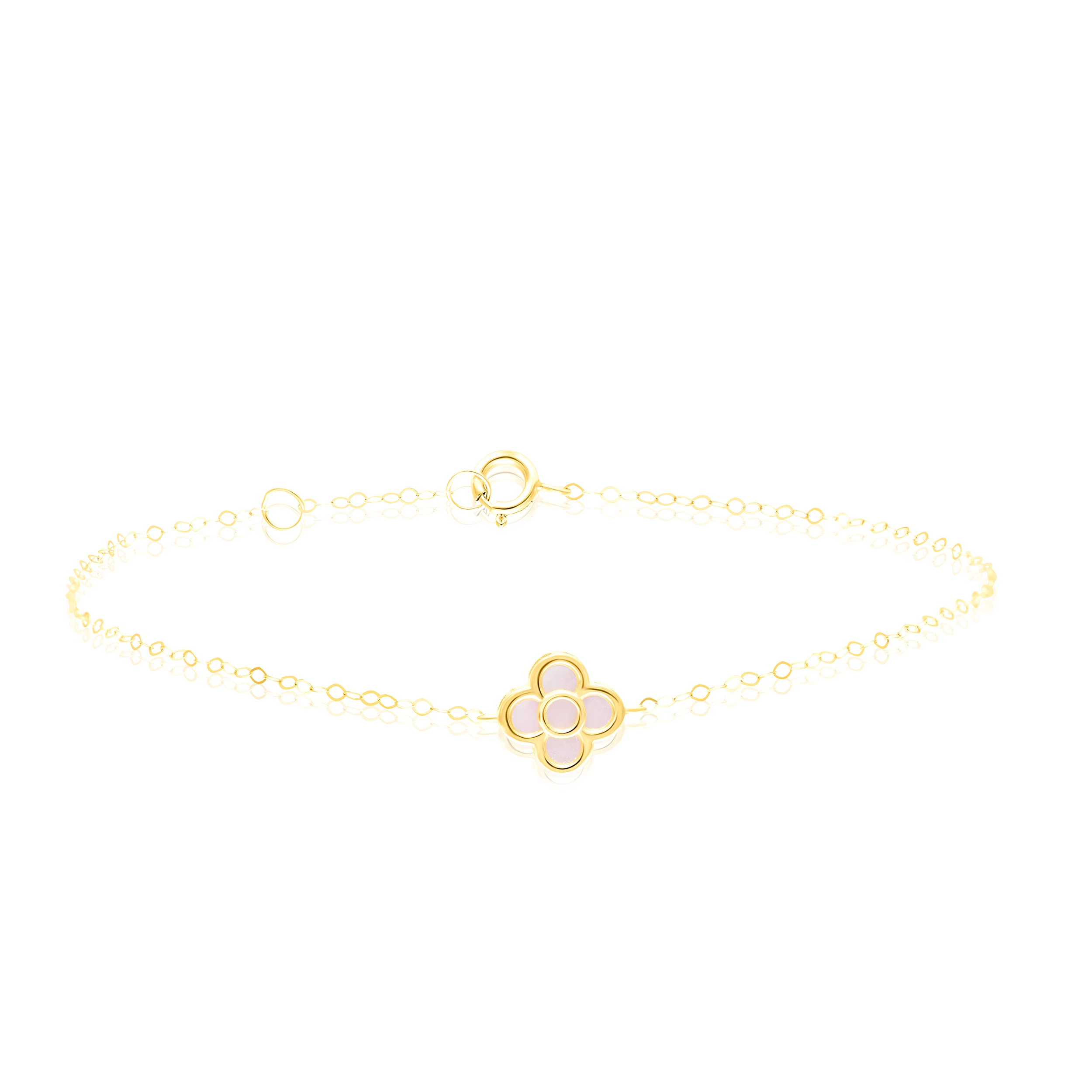 18K Pure Gold White Pink Flower Jewelry Set - Image 4