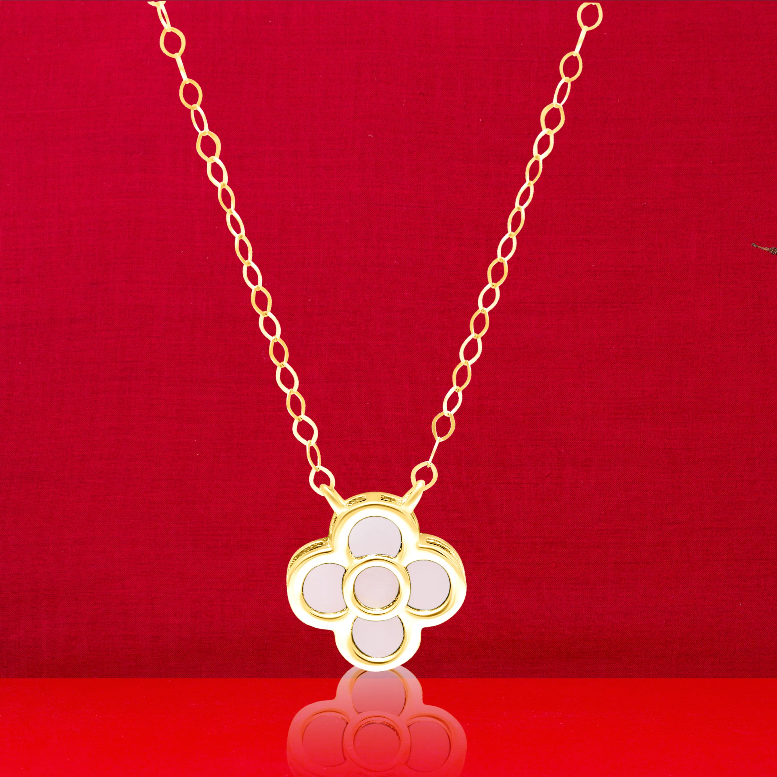 18K Pure Gold White Pink Flower Jewelry Set - Image 5