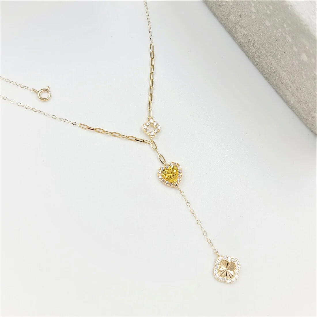 18K Pure Gold Yellow Heart Stone Casual Necklace - Image 5