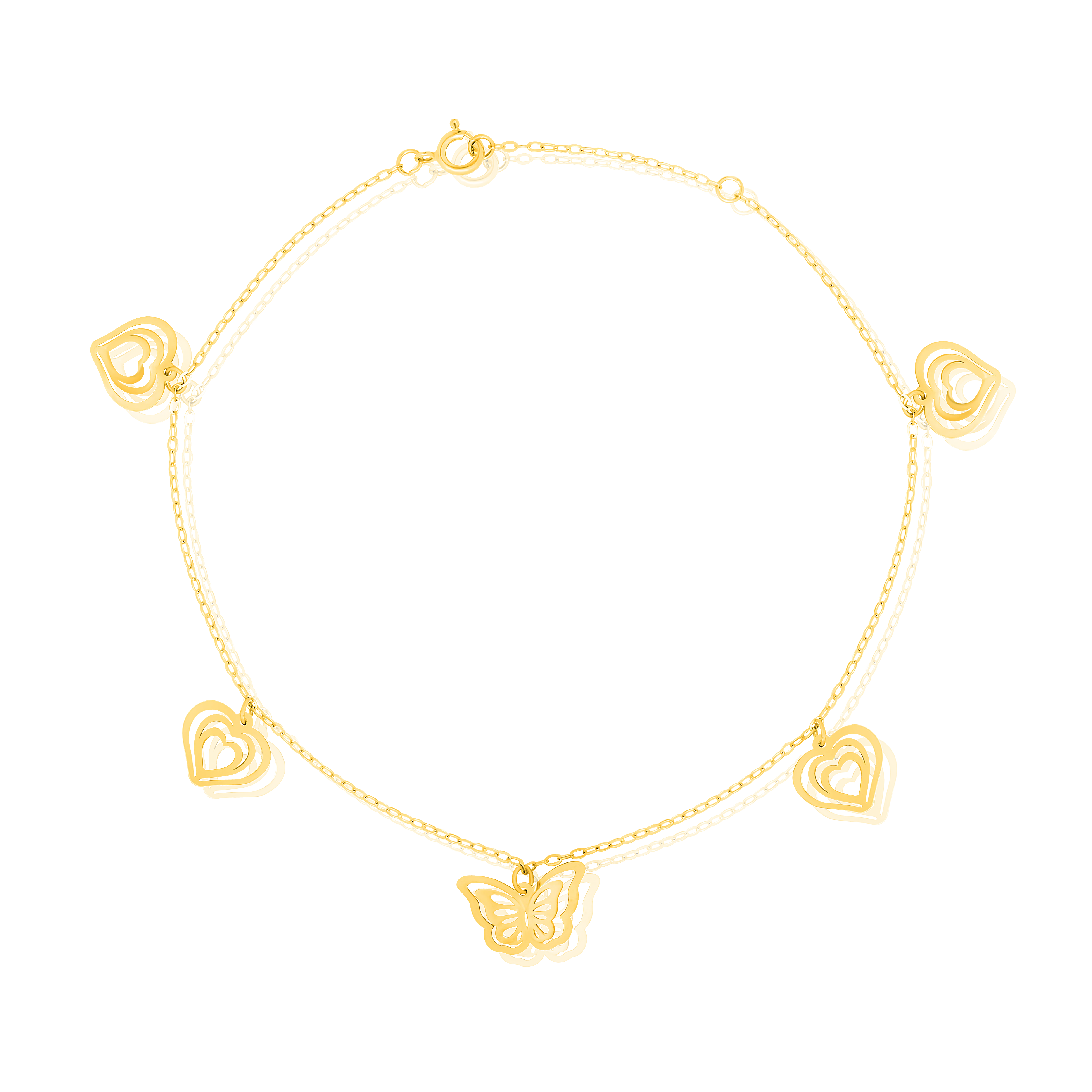 18K Pure Gold Heart Butterfly Bracelet