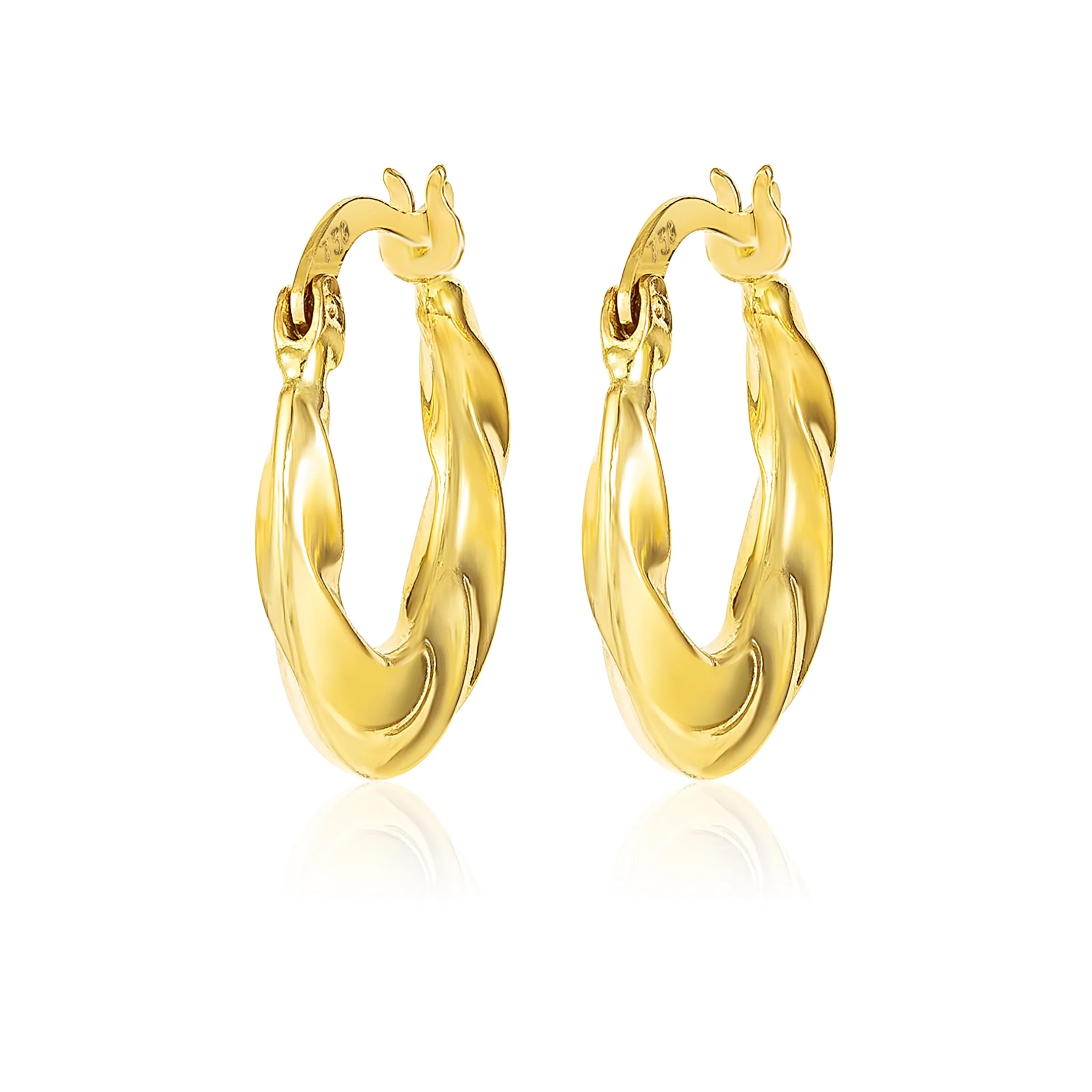 18K Pure Gold Round Loop Earrings - Image 2
