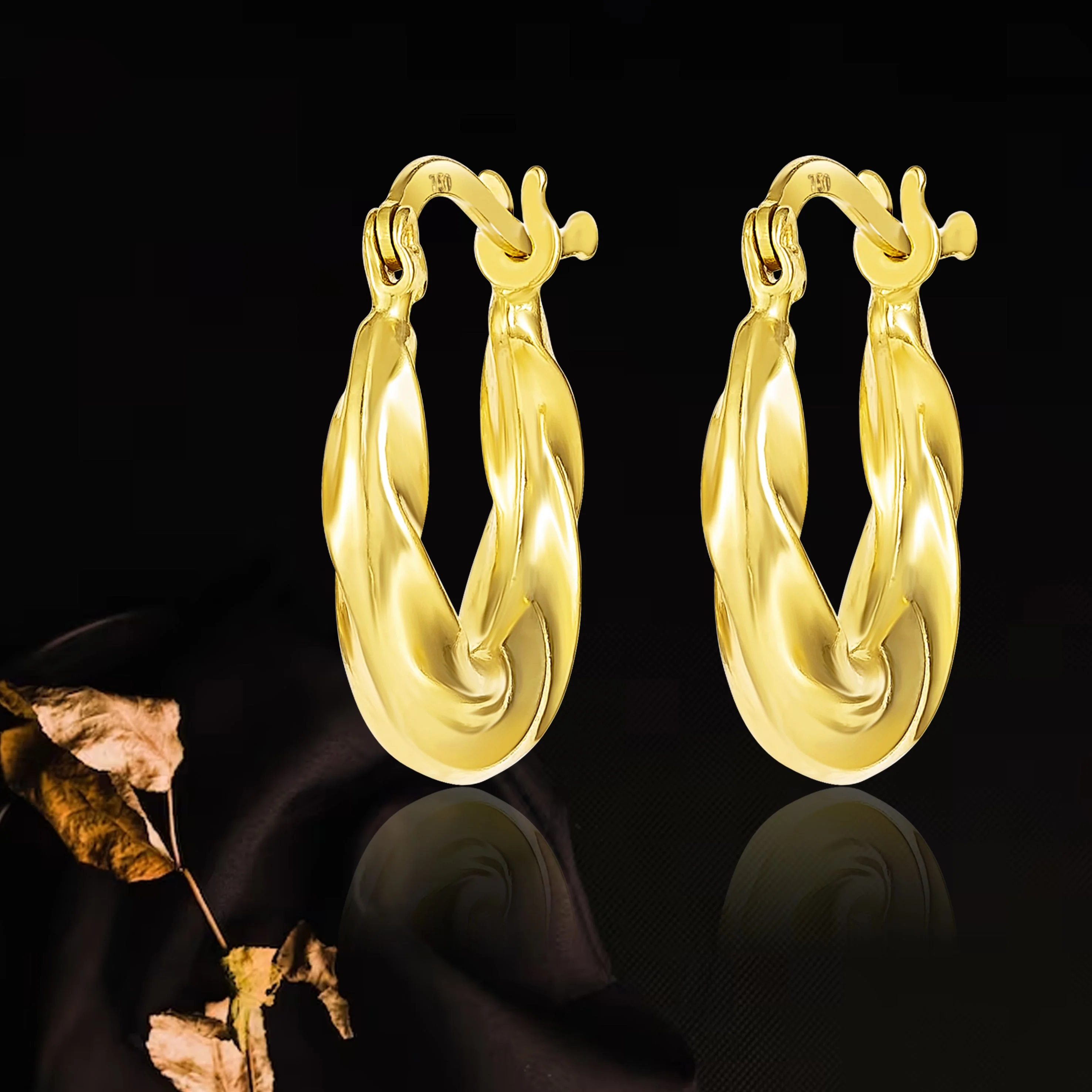 18K Pure Gold Round Loop Earrings - Image 3