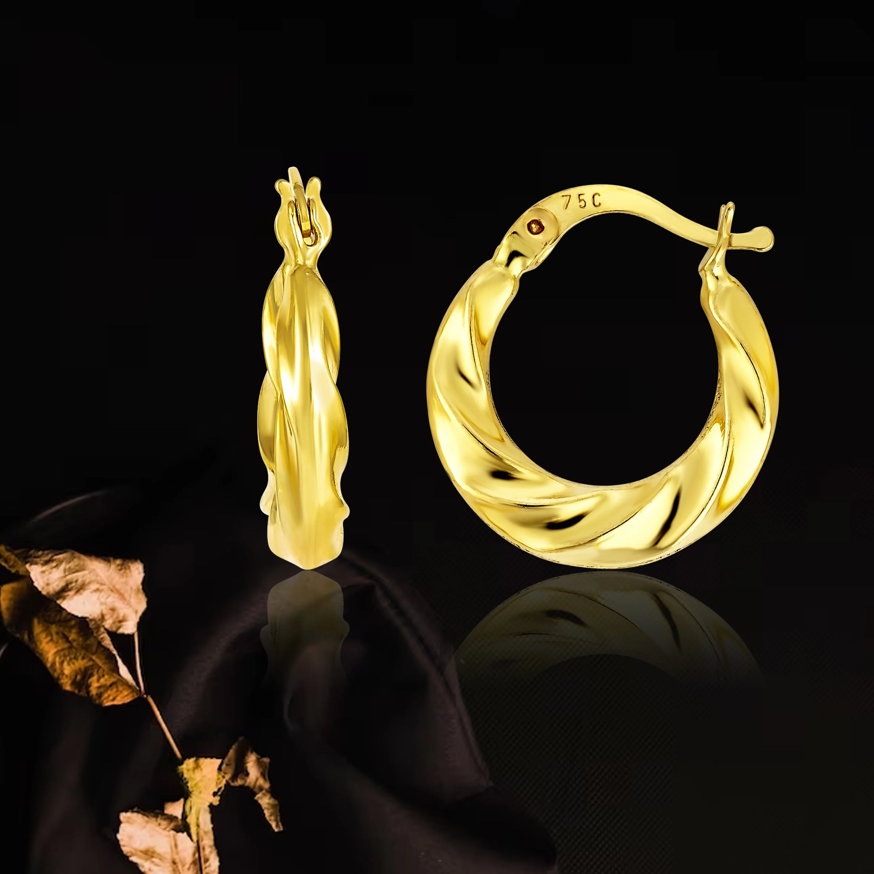 18K Pure Gold Round Loop Earrings - Image 4