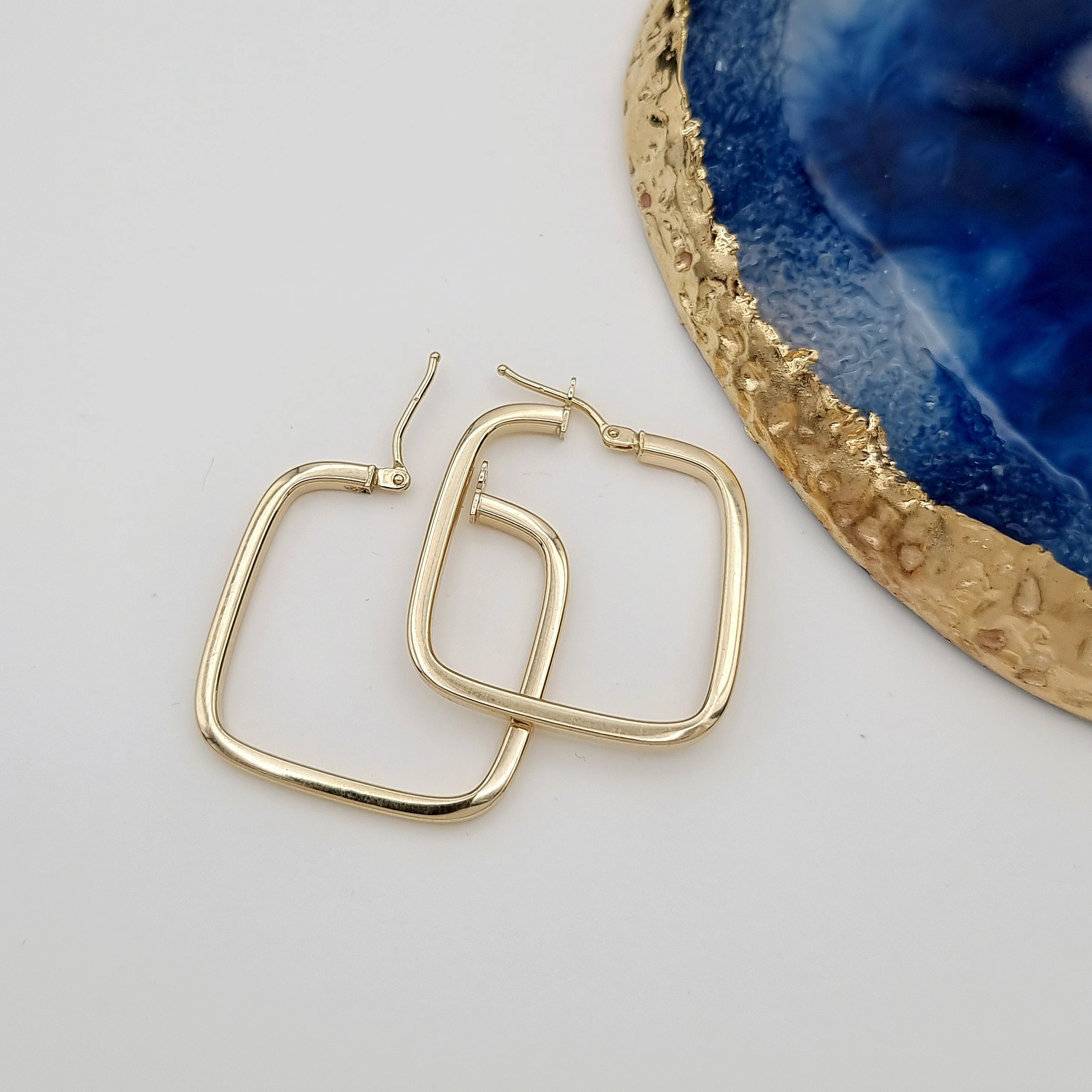 18K Pure Gold Square Earrings