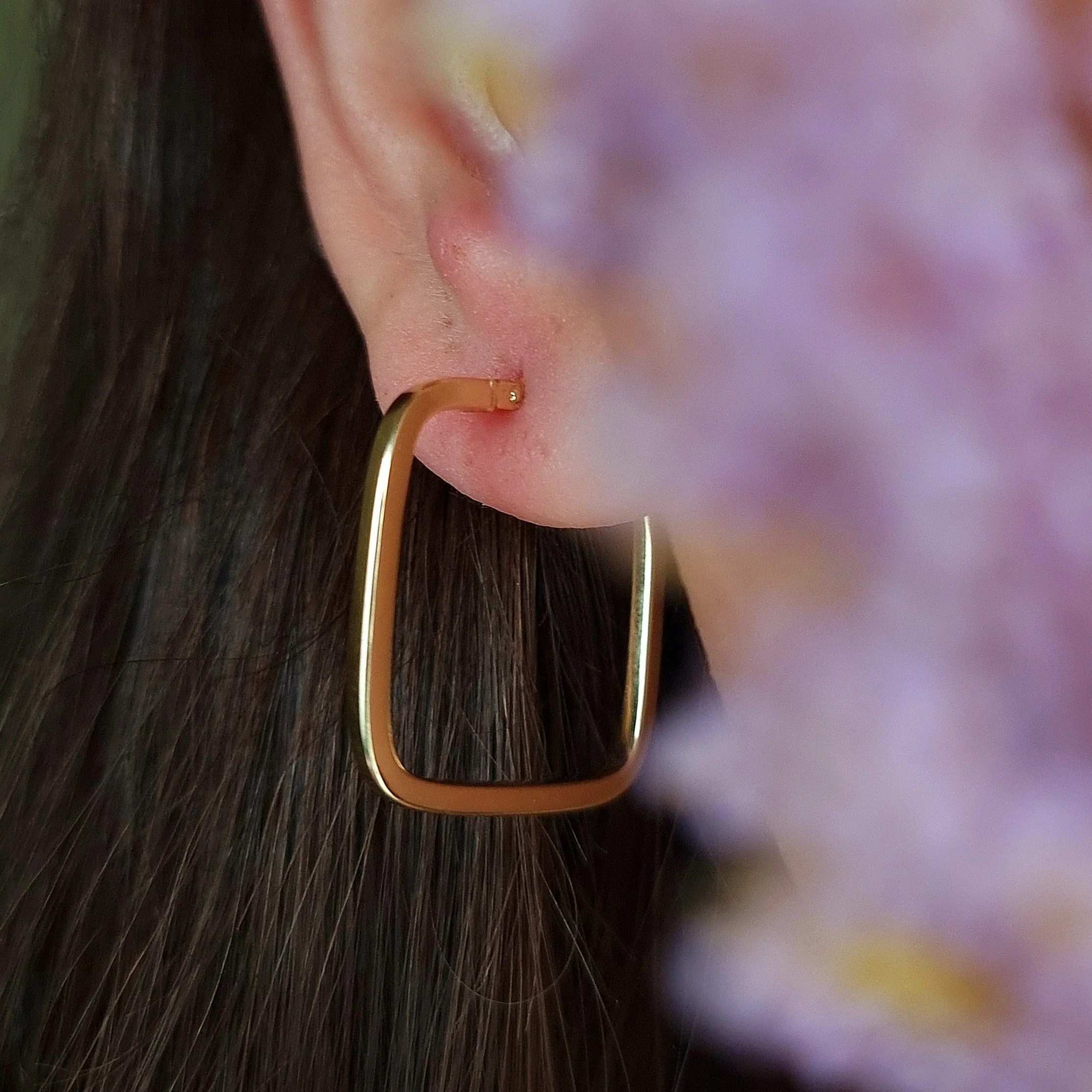 18K Pure Gold Square Earrings - Image 2