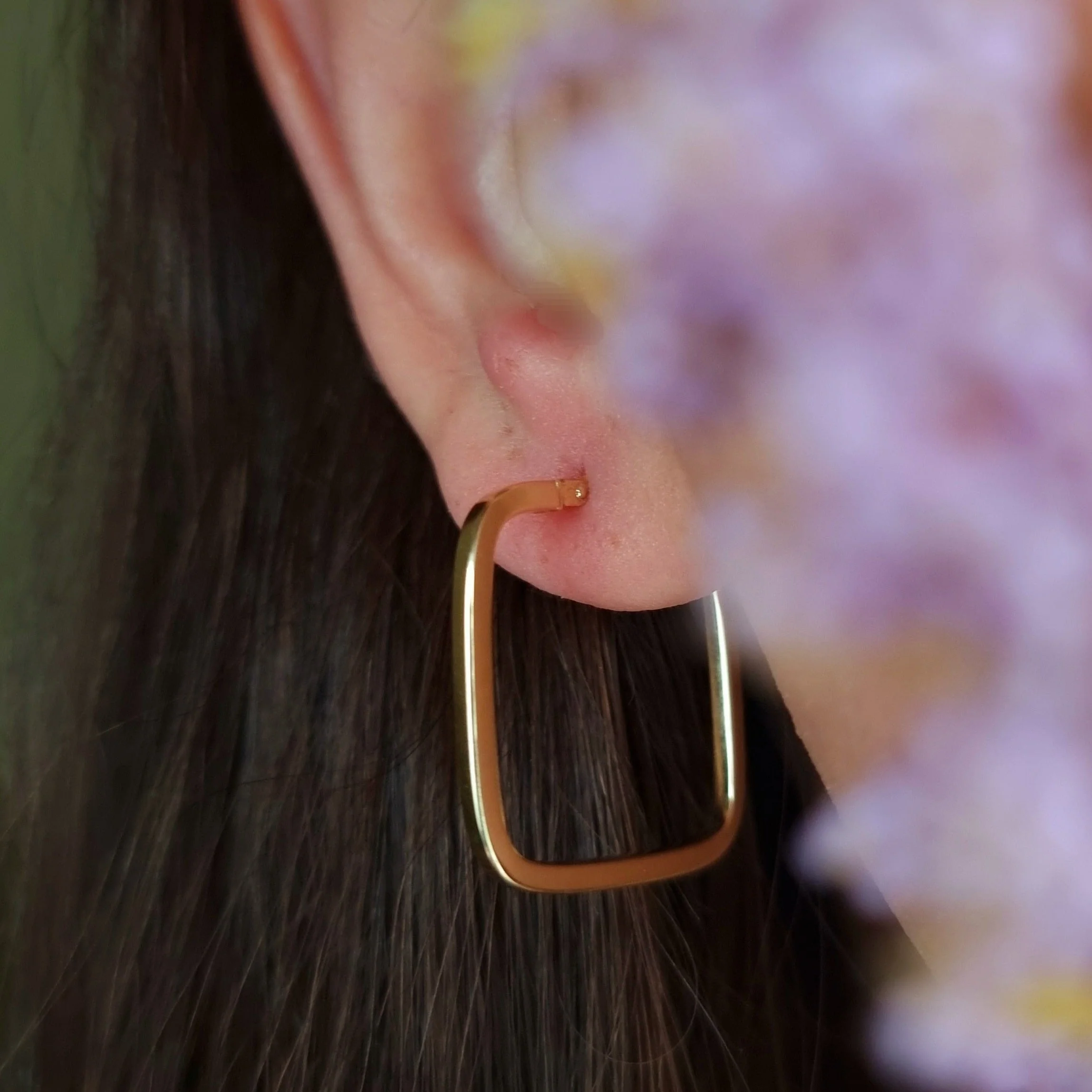18K Pure Gold Square Earrings - Image 5