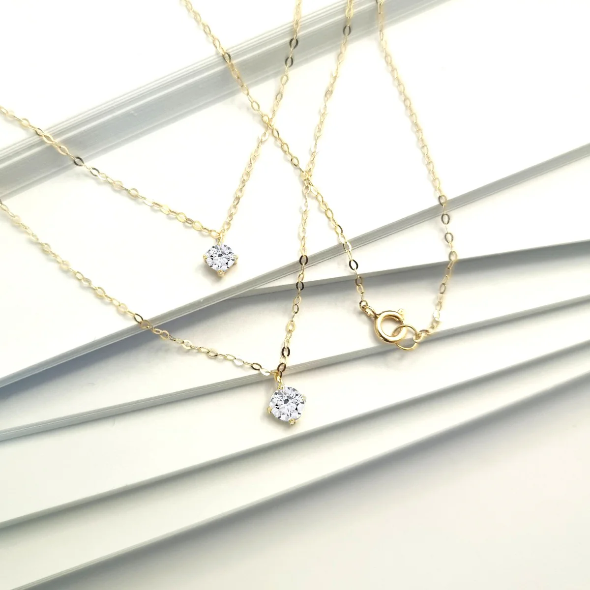 18K Pure Gold 2 Layer Round Solitaire Necklace - Image 4