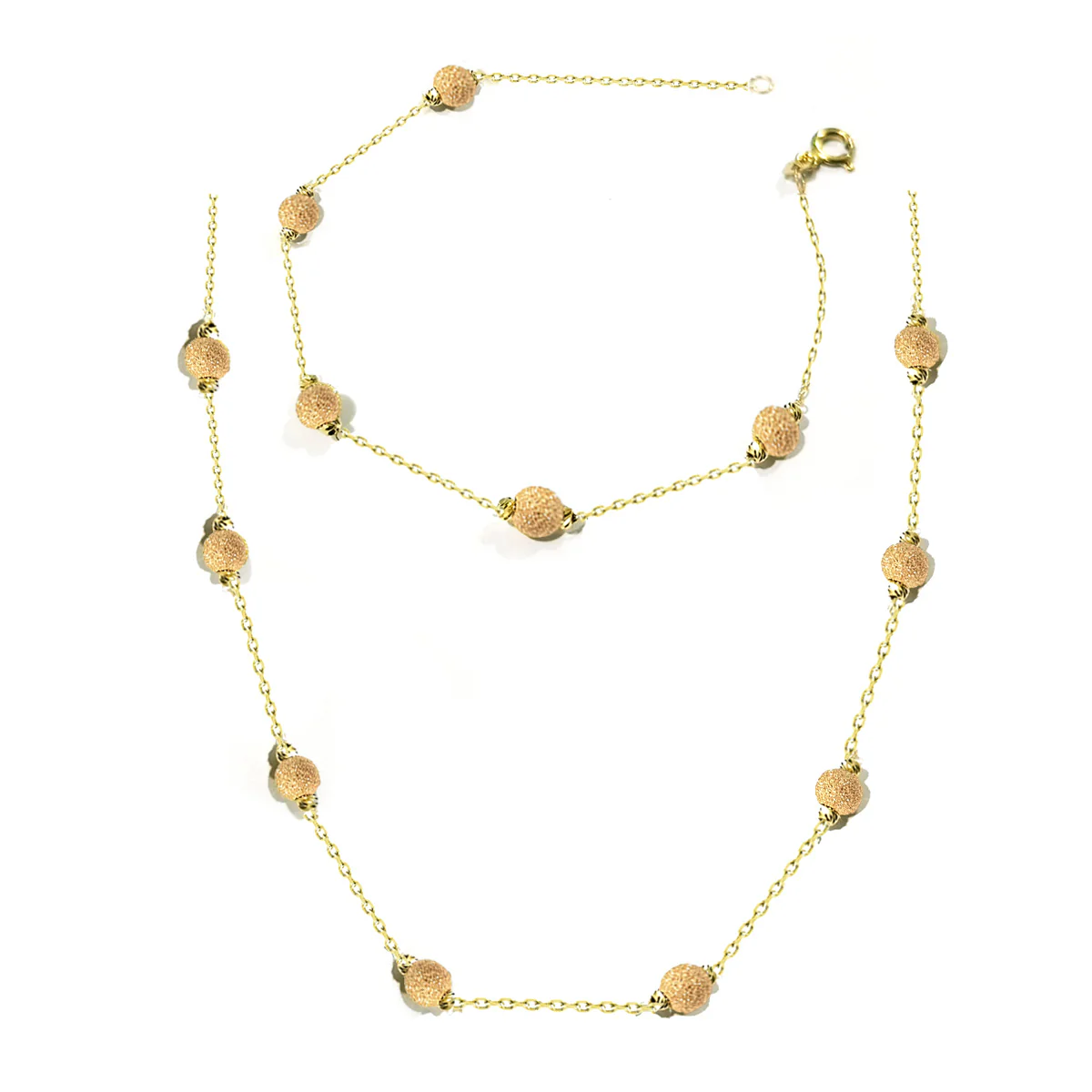 18K Pure Gold Balls Design Necklace and Bracelet