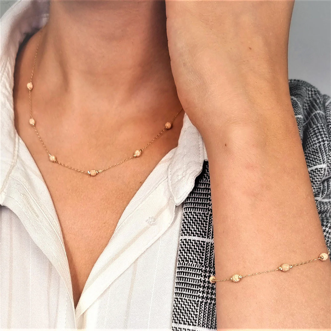 18K Pure Gold Balls Design Necklace and Bracelet - Image 2