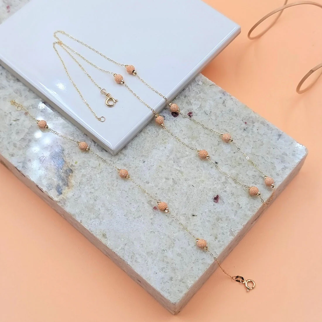 18K Pure Gold Balls Design Necklace and Bracelet - Image 3