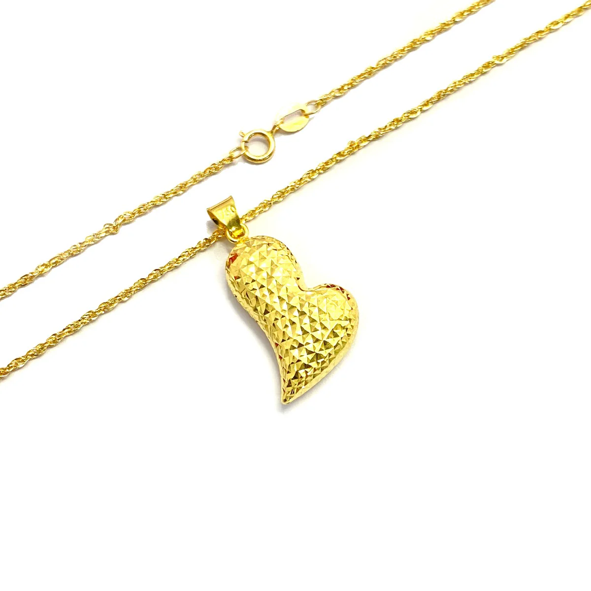 18K Pure Gold Chunky Heart Pendant Necklace