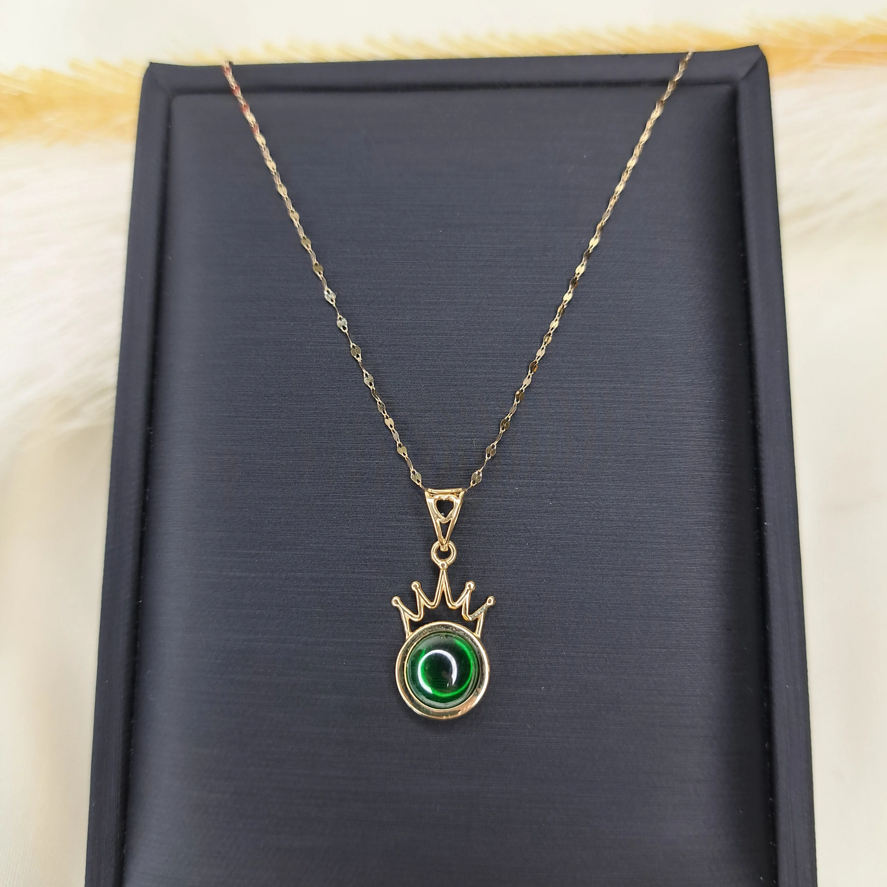 18K Pure Gold Crown Stone Necklace - Image 4