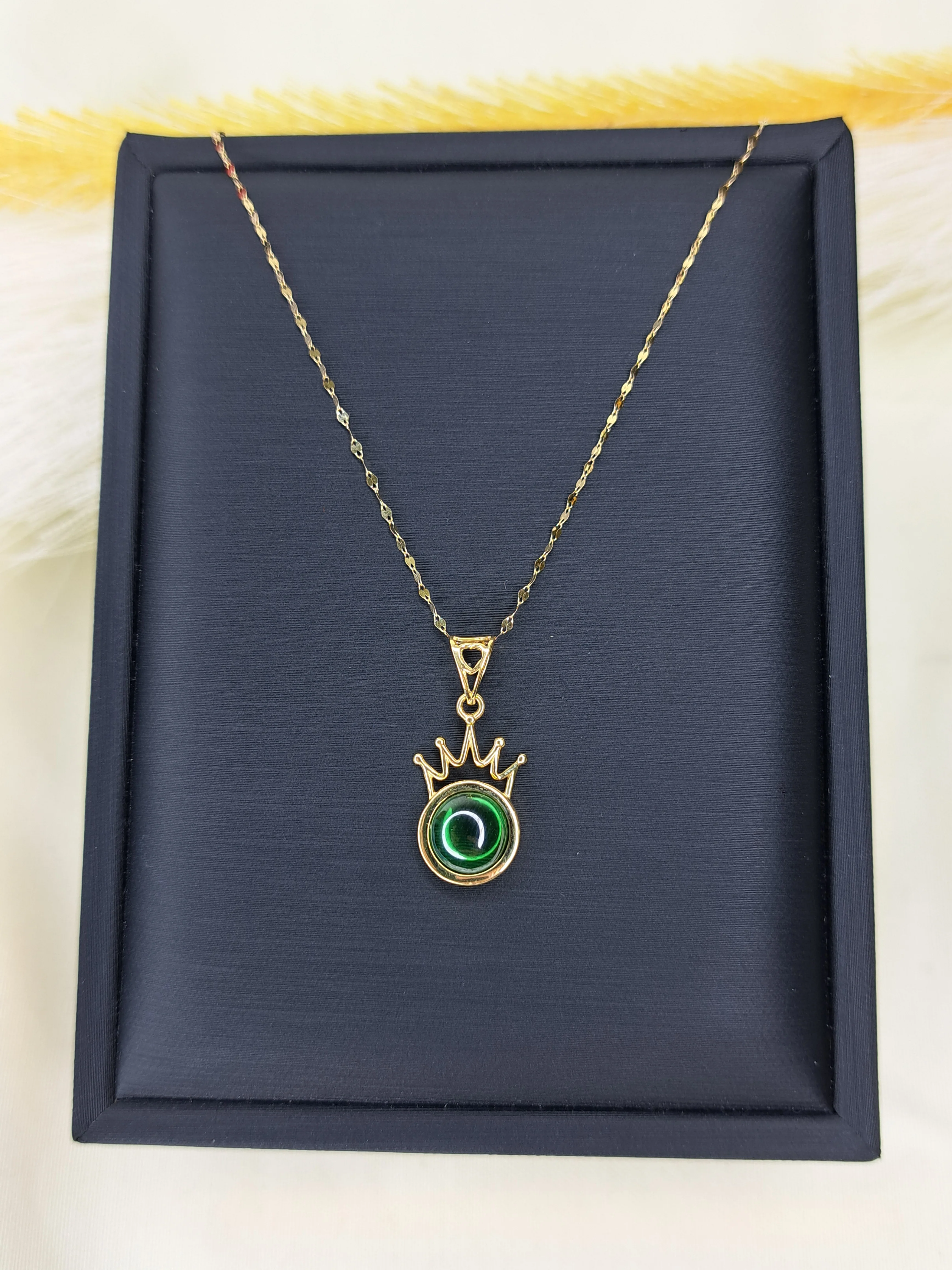 18K Pure Gold Crown Stone Necklace - Image 5
