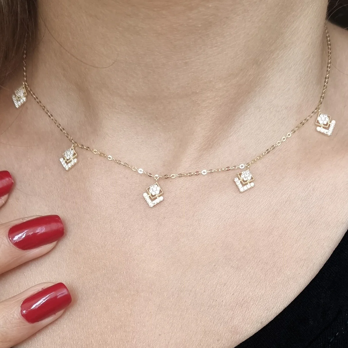 18K Pure Gold Diamond Design w/ Zircon Stone Necklace - Image 2